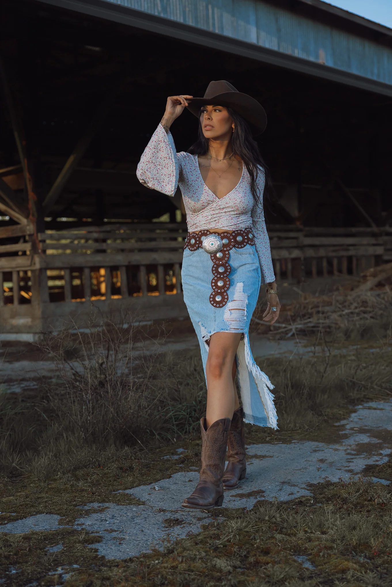 Harper Heavily Distressed Denim Maxi Skirt - Image 3