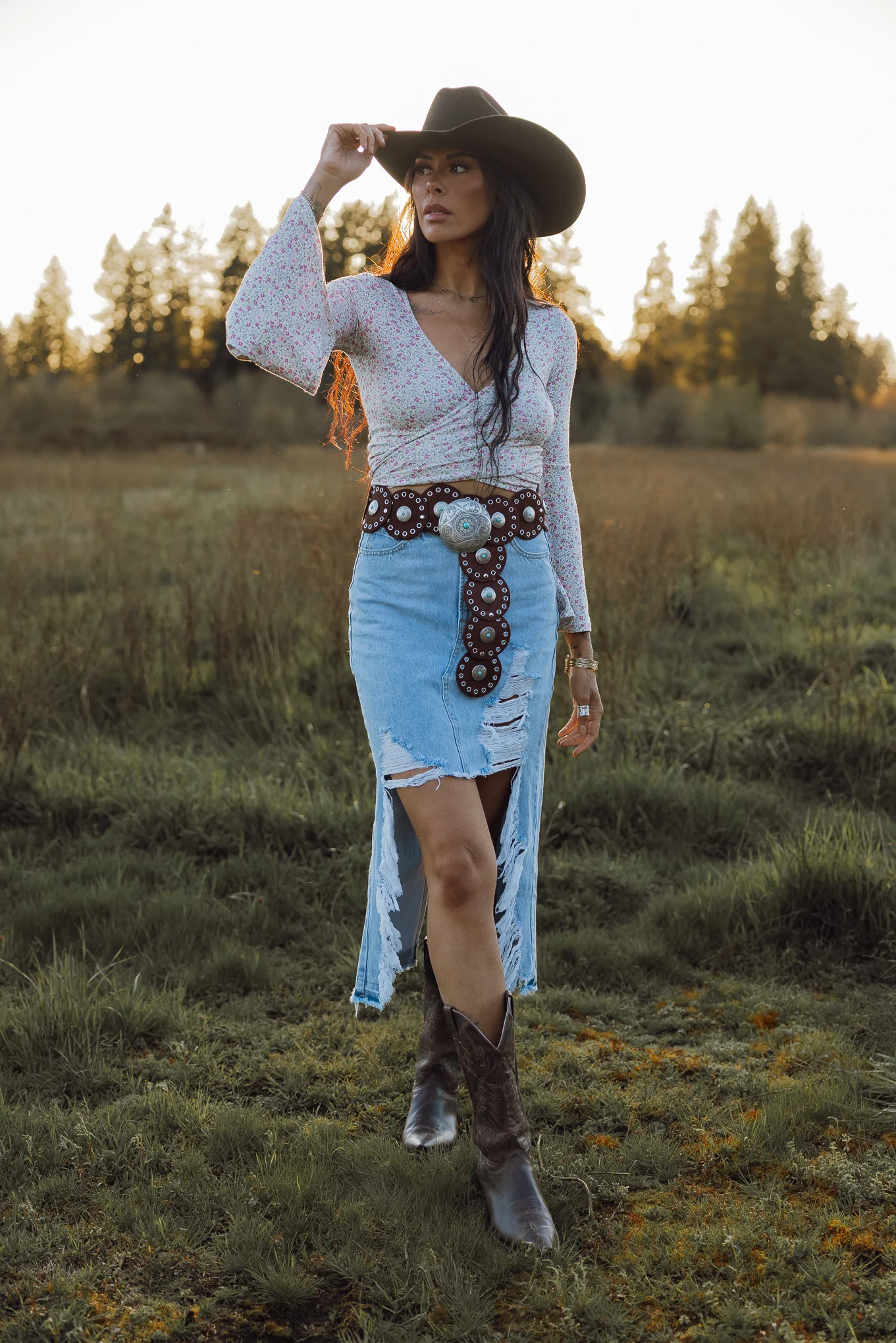 Harper Heavily Distressed Denim Maxi Skirt - Image 4