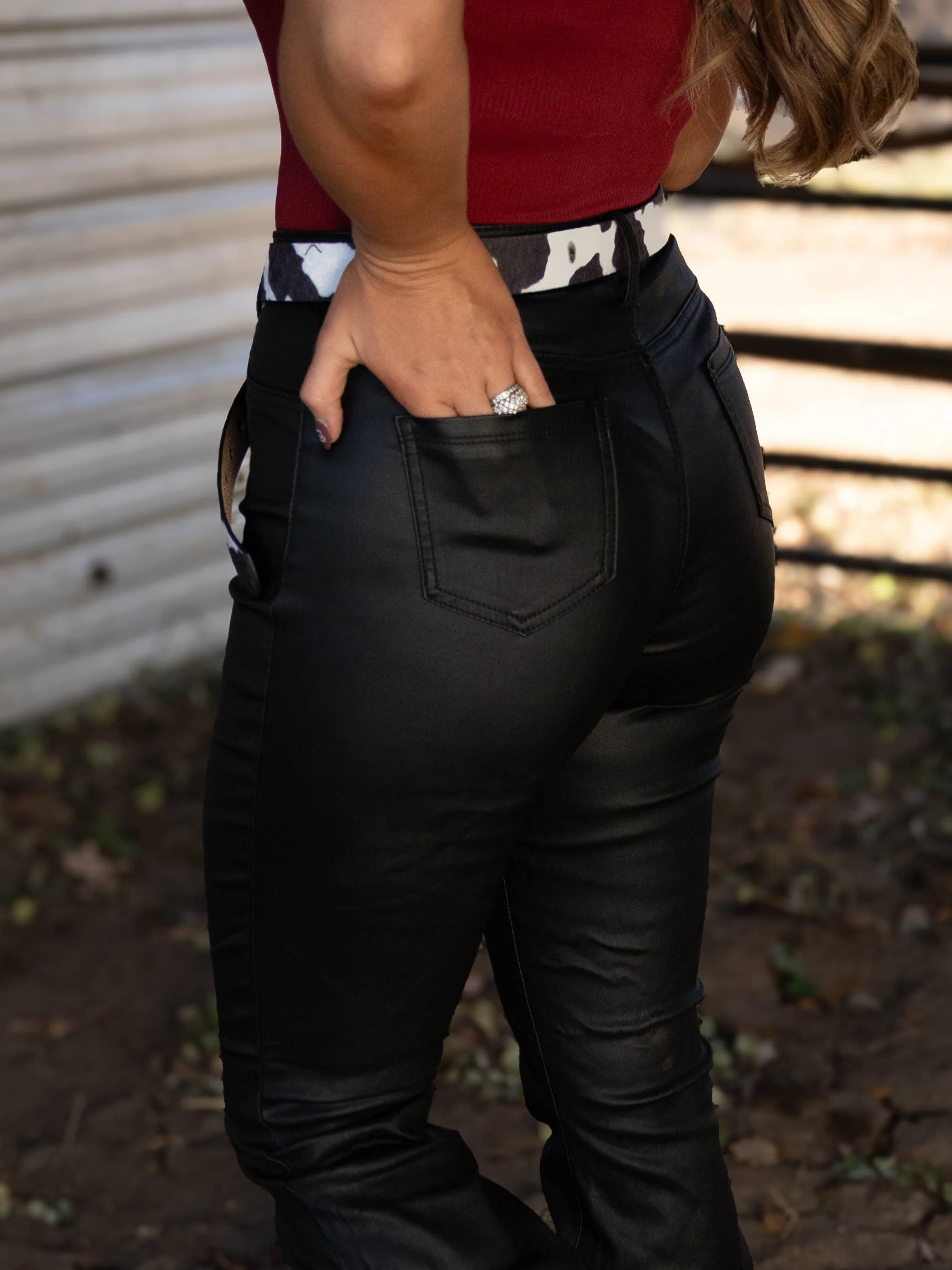 Leather Blakely High Waisted Bell Bottom Flare Jeans - Black - Image 16