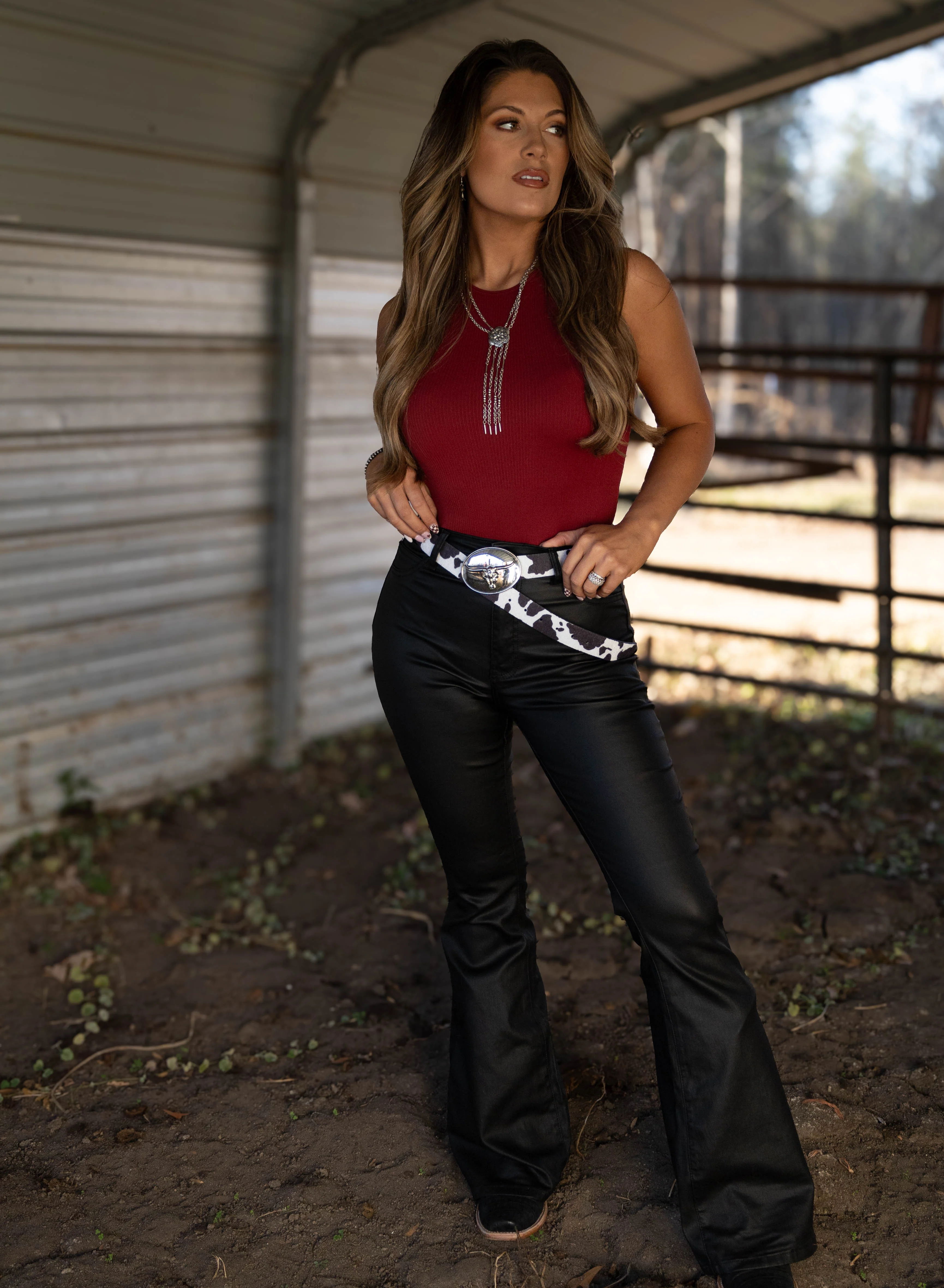 Leather Blakely High Waisted Bell Bottom Flare Jeans - Black - Image 24