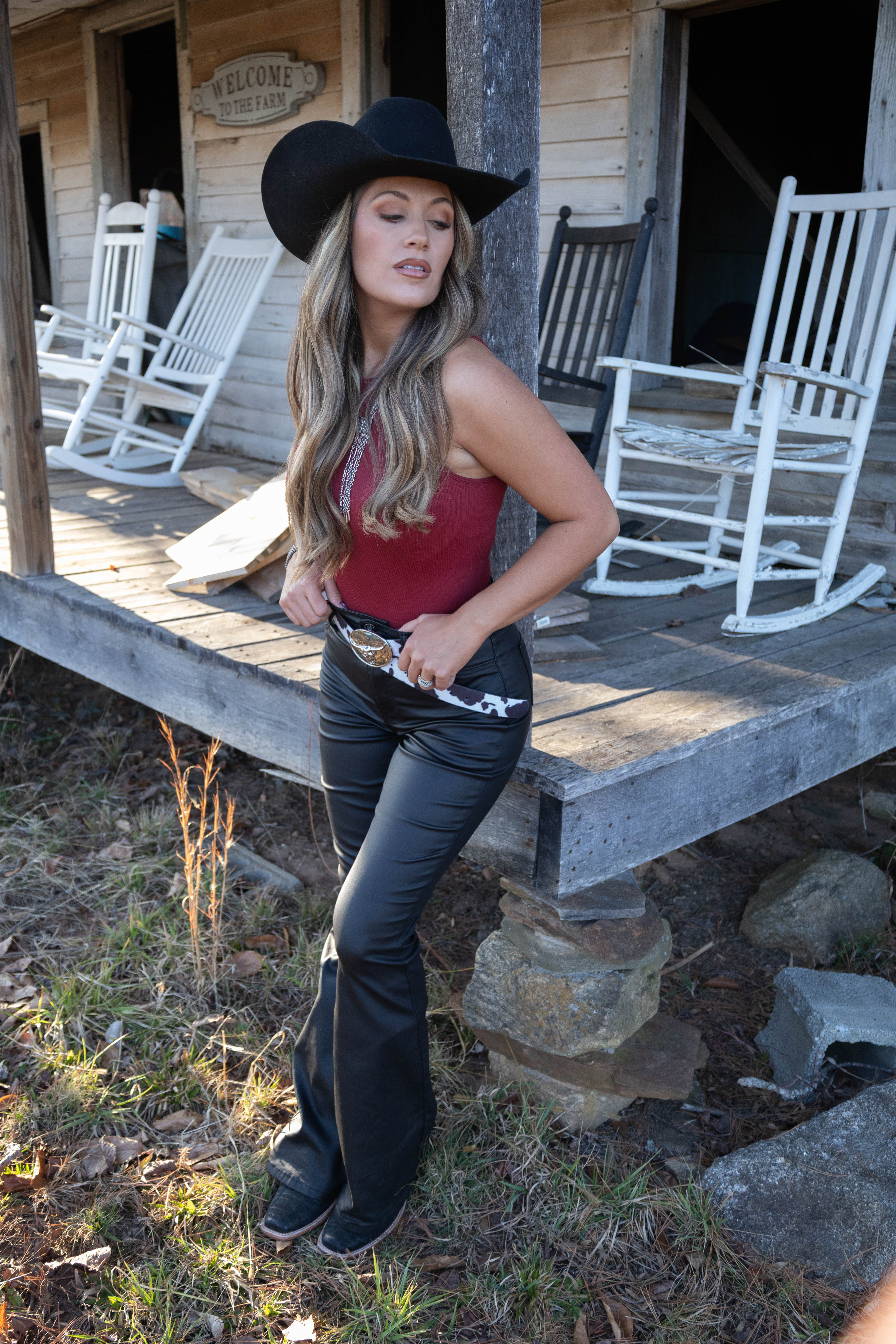 Leather Blakely High Waisted Bell Bottom Flare Jeans - Black - Image 32