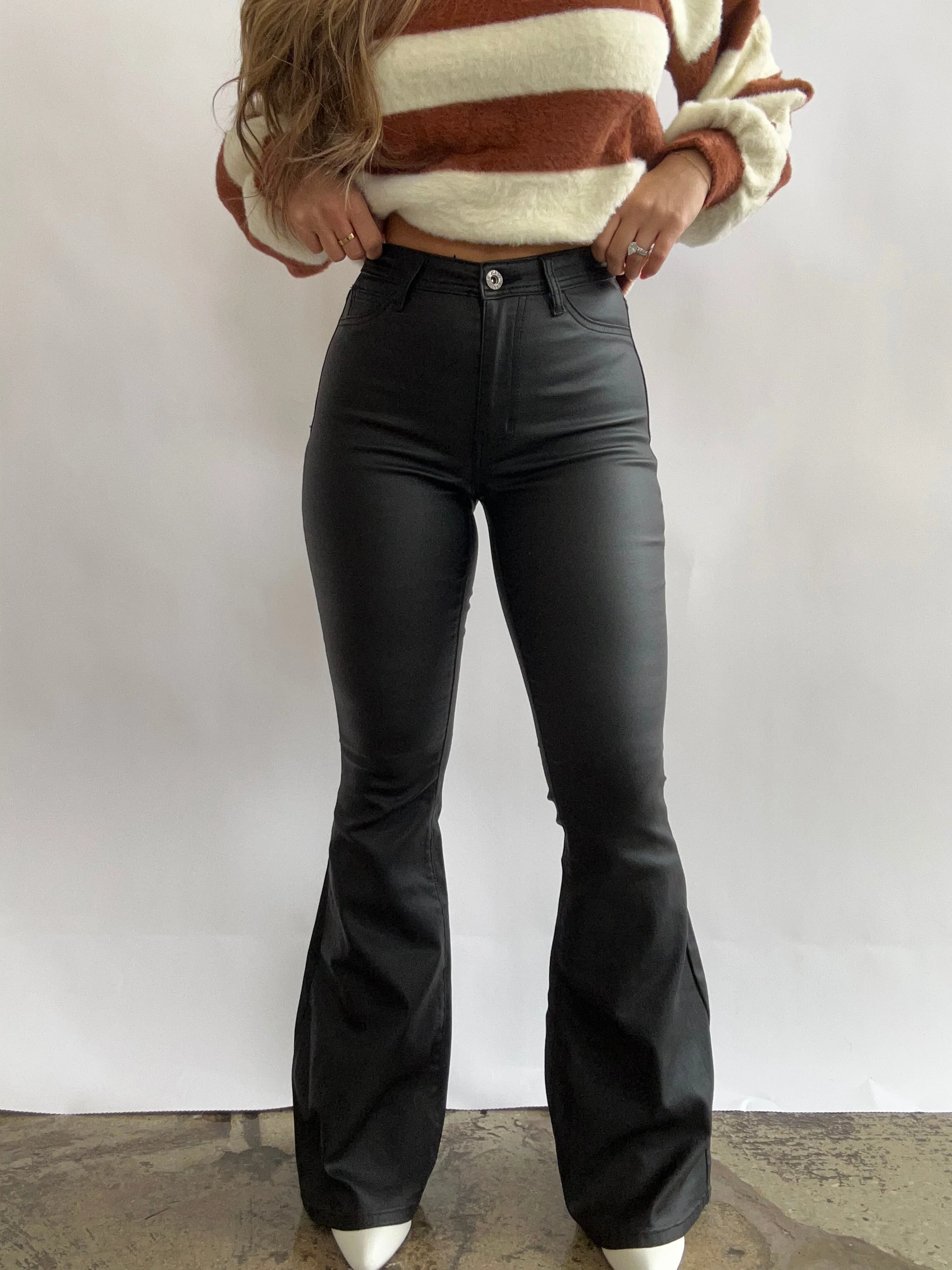 Leather Blakely High Waisted Bell Bottom Flare Jeans - Black - Image 36