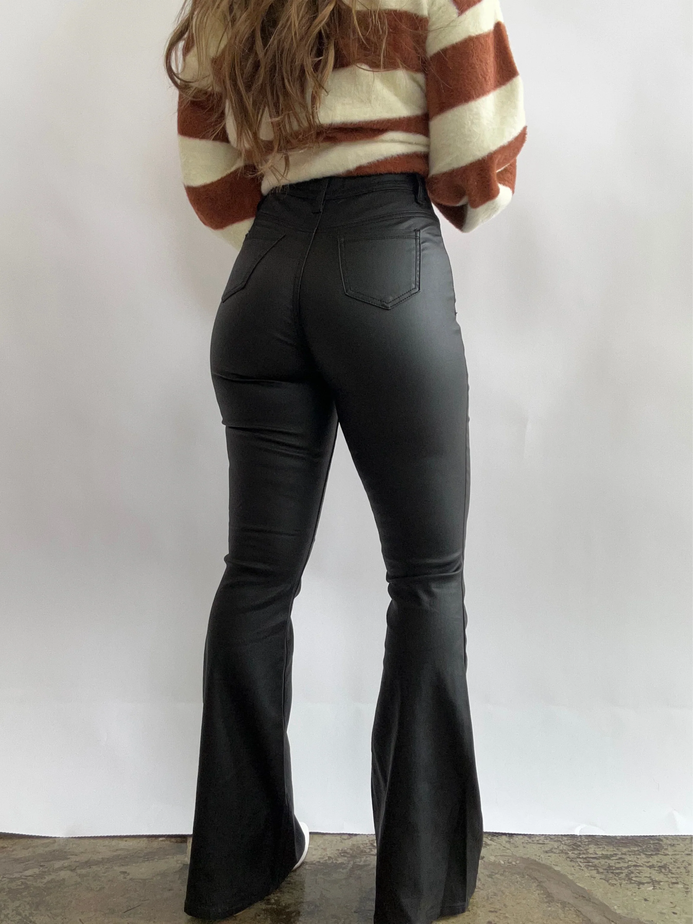 Leather Blakely High Waisted Bell Bottom Flare Jeans - Black - Image 37