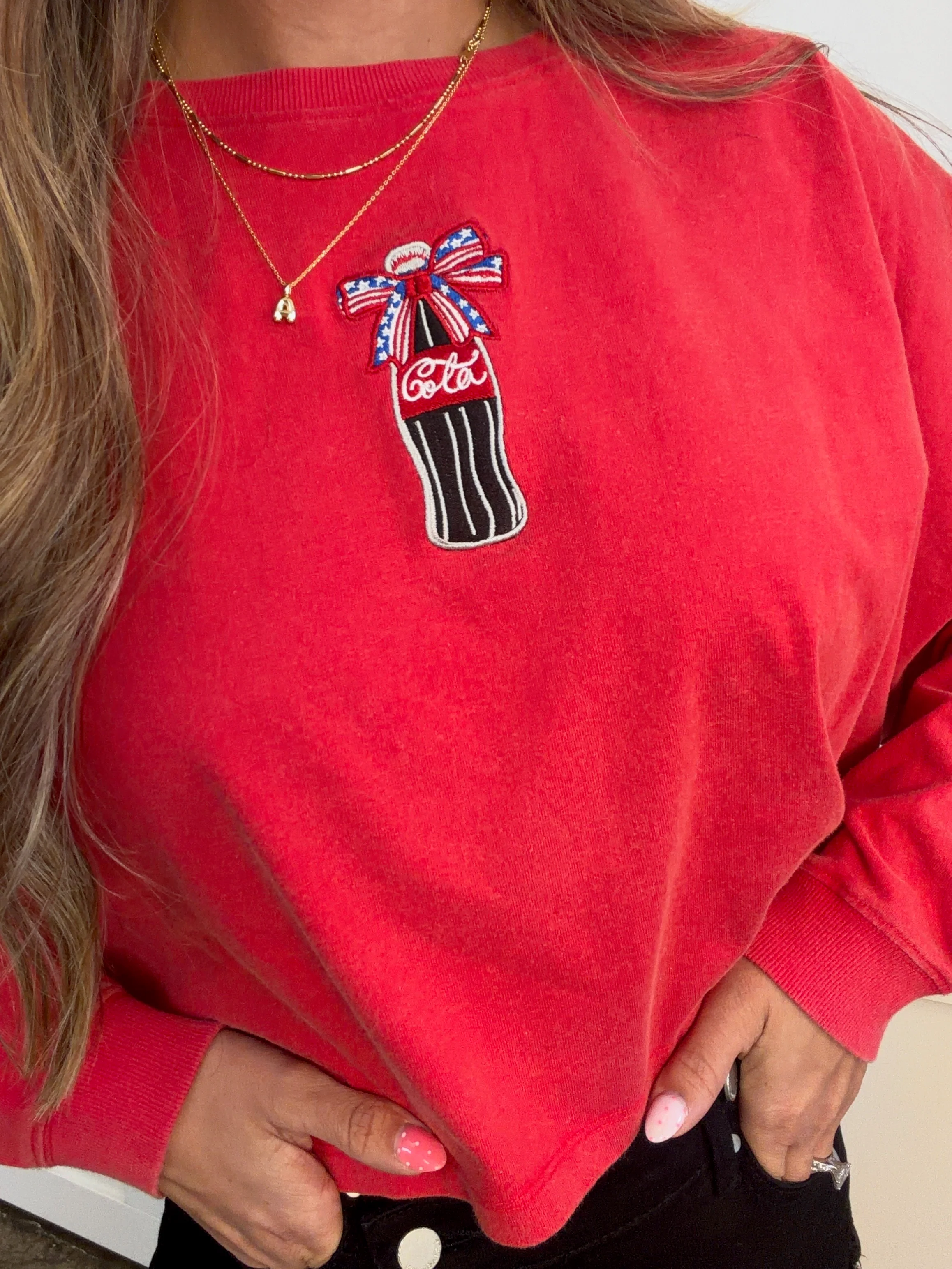 Bows and Bottles Embroidered Riley Cropped Long Sleeve - Image 2