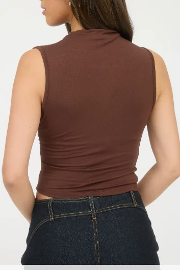 Celine Mock Neck Ruched Shoulder Sleeveless Top - Image 7