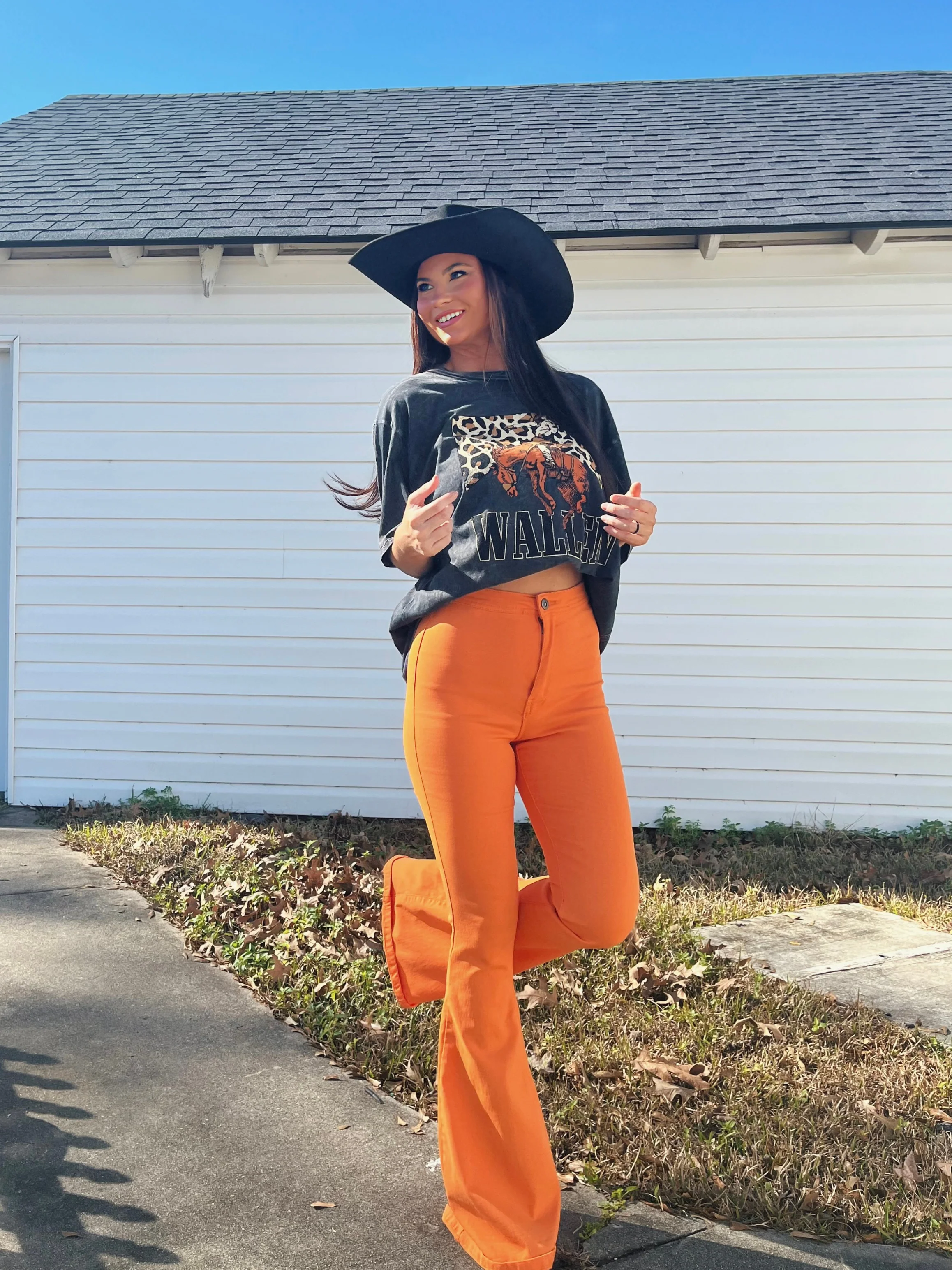 Fiona High Waisted Bell Bottom Flare Jeans - Orange - Image 11