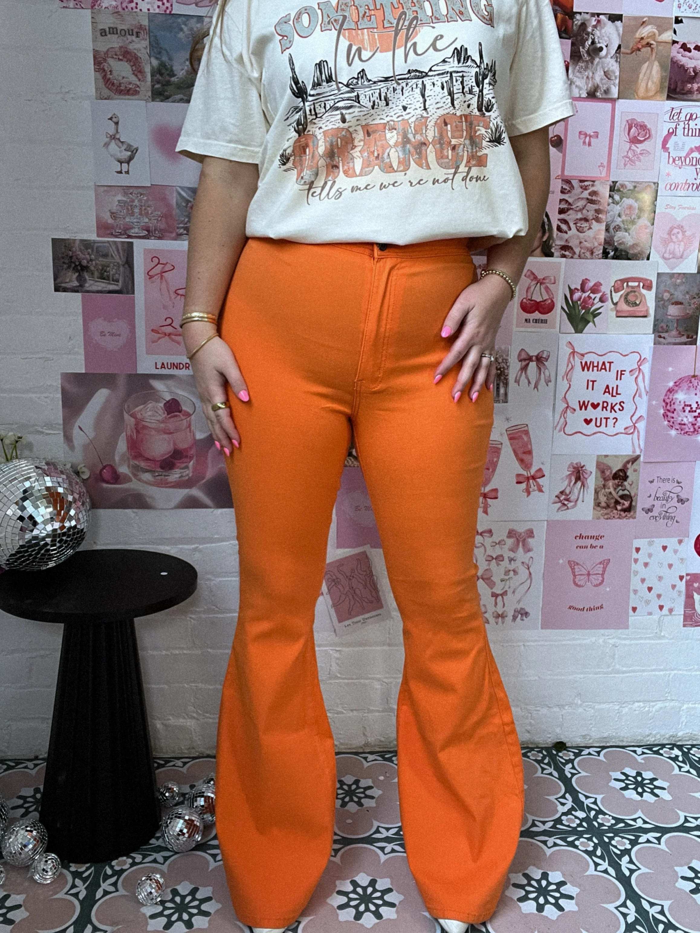 Fiona High Waisted Bell Bottom Flare Jeans - Orange - Image 17