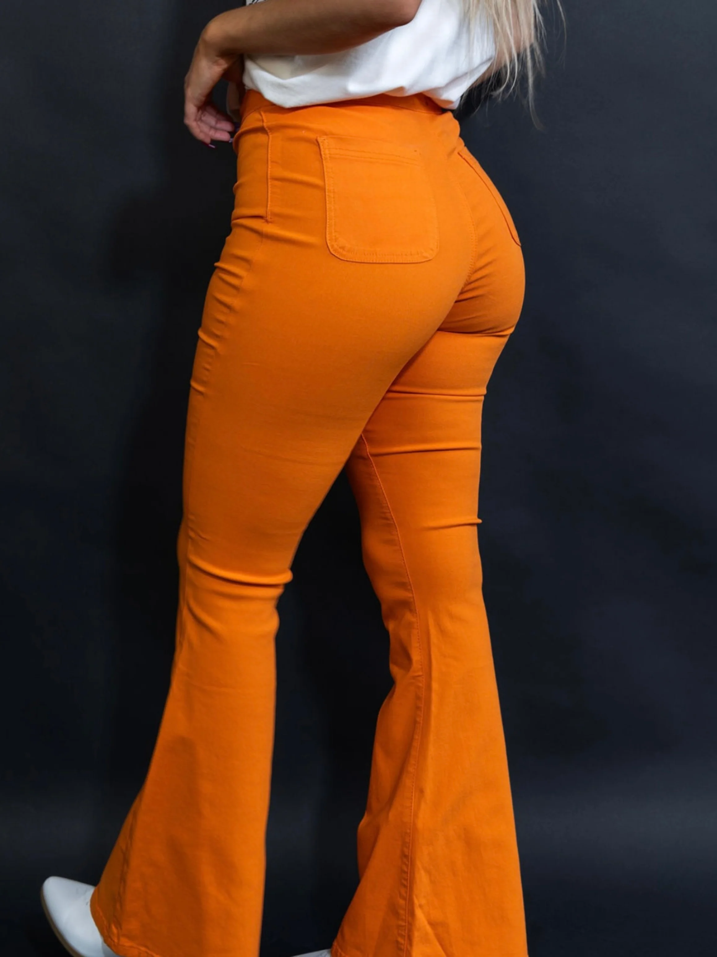Fiona High Waisted Bell Bottom Flare Jeans - Orange - Image 18