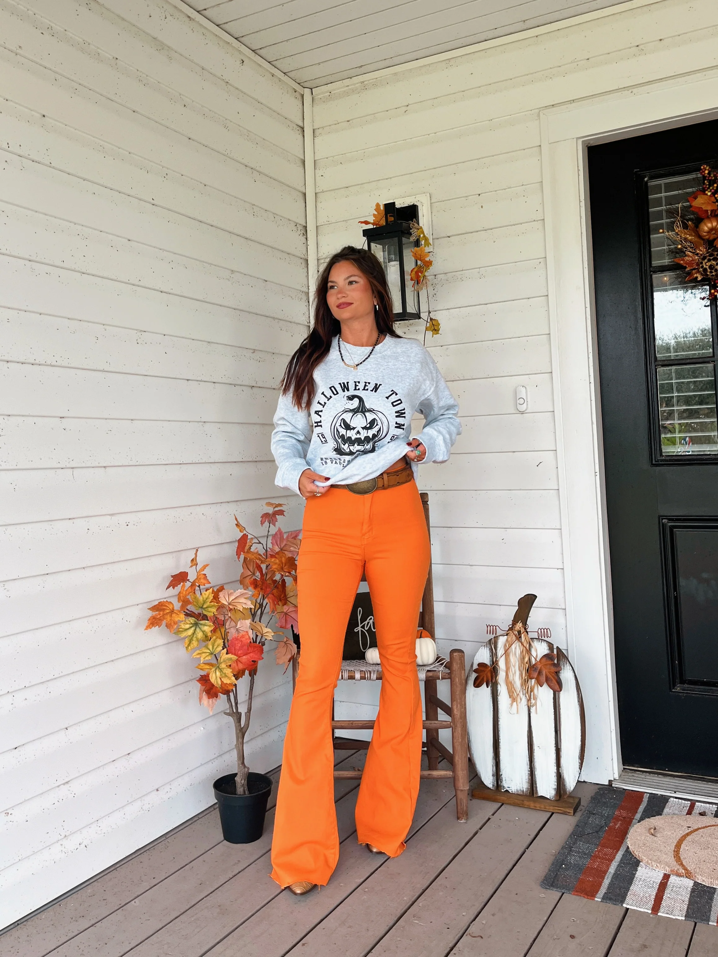 Fiona High Waisted Bell Bottom Flare Jeans - Orange - Image 3