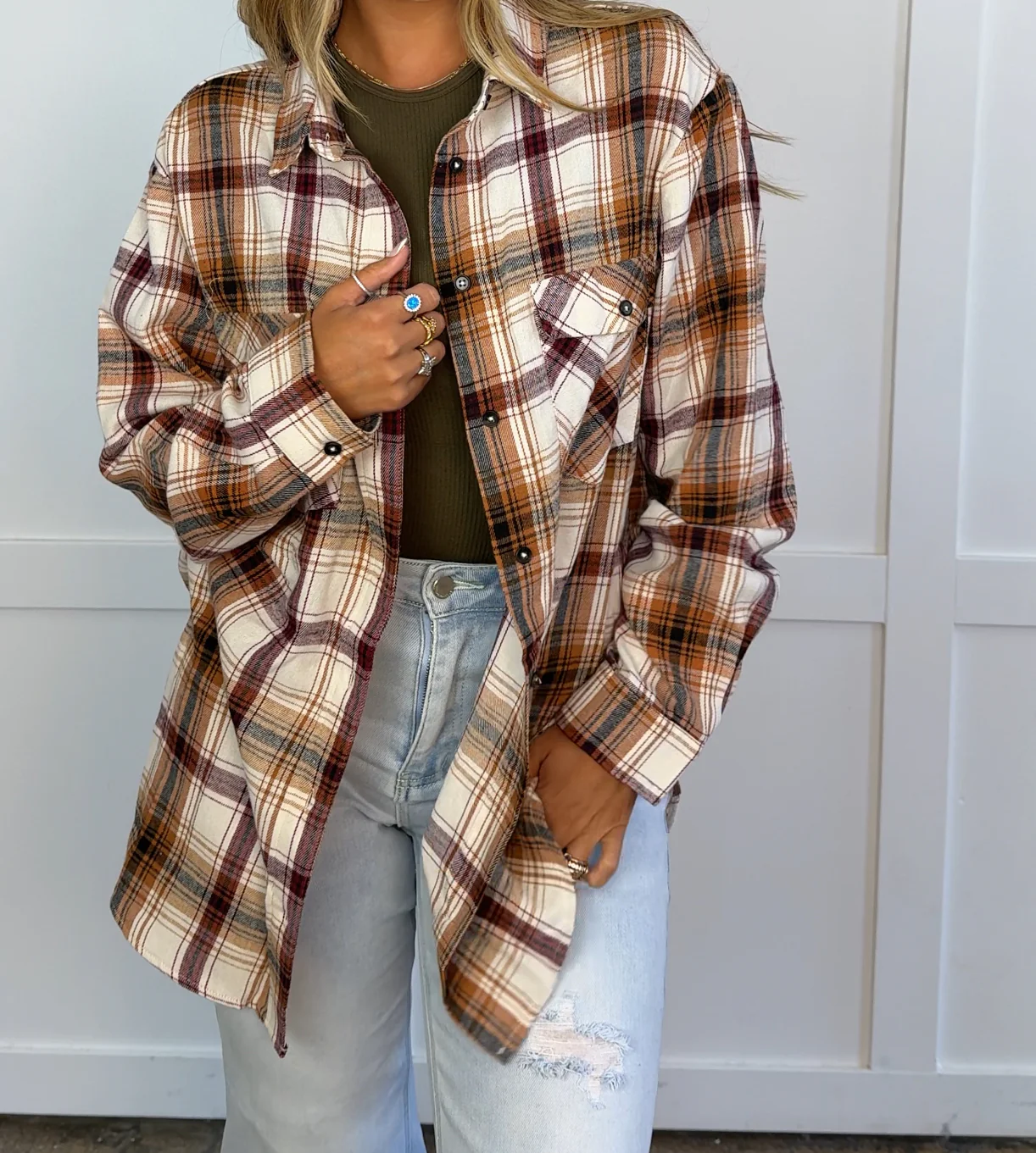 Crisp Breeze Oversized Plaid Flannel Shirt - Image 10