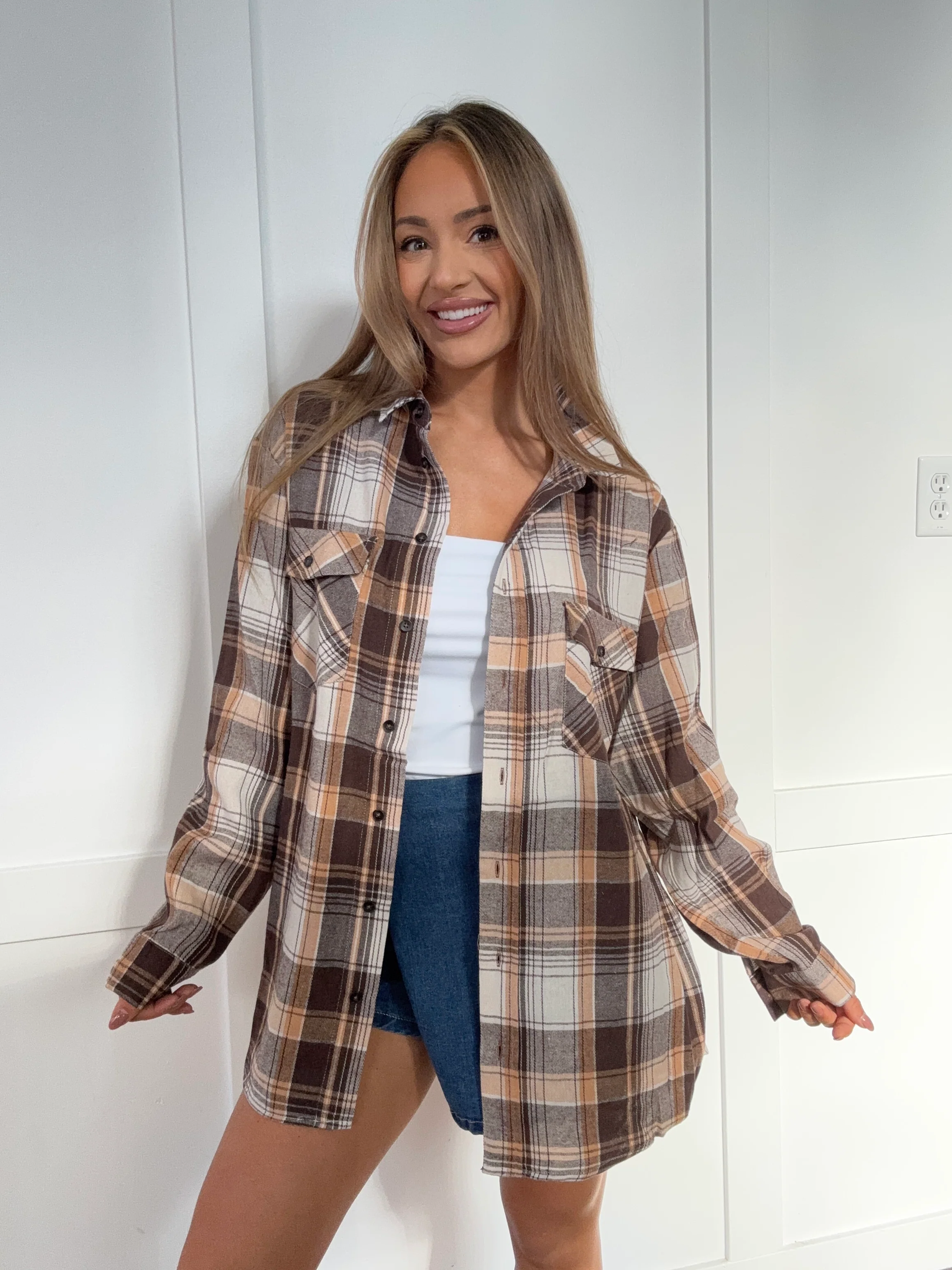 Crisp Breeze Oversized Plaid Flannel Shirt - Image 4