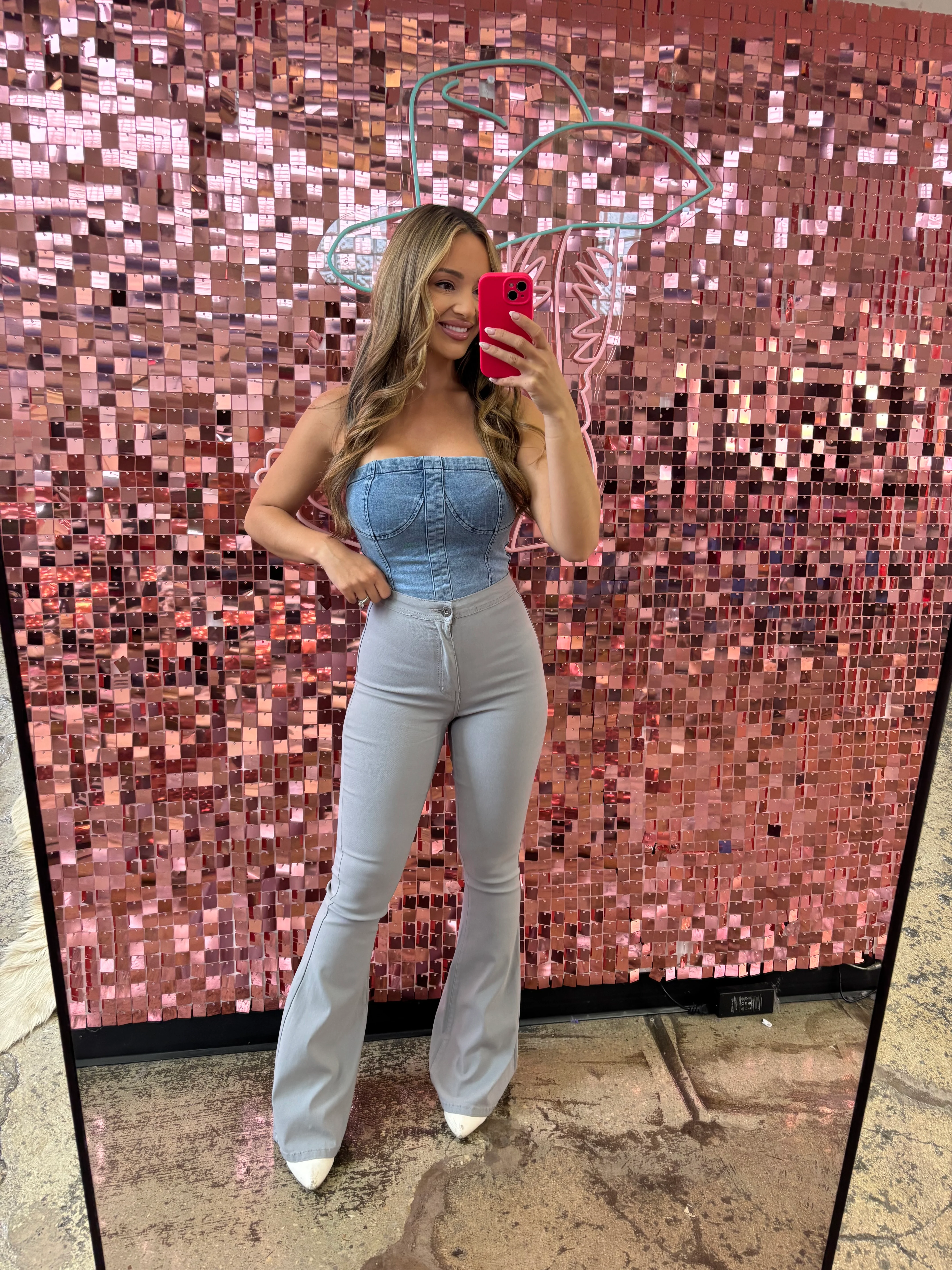 Denim Dreams Bustier Cropped Denim Top - Image 8
