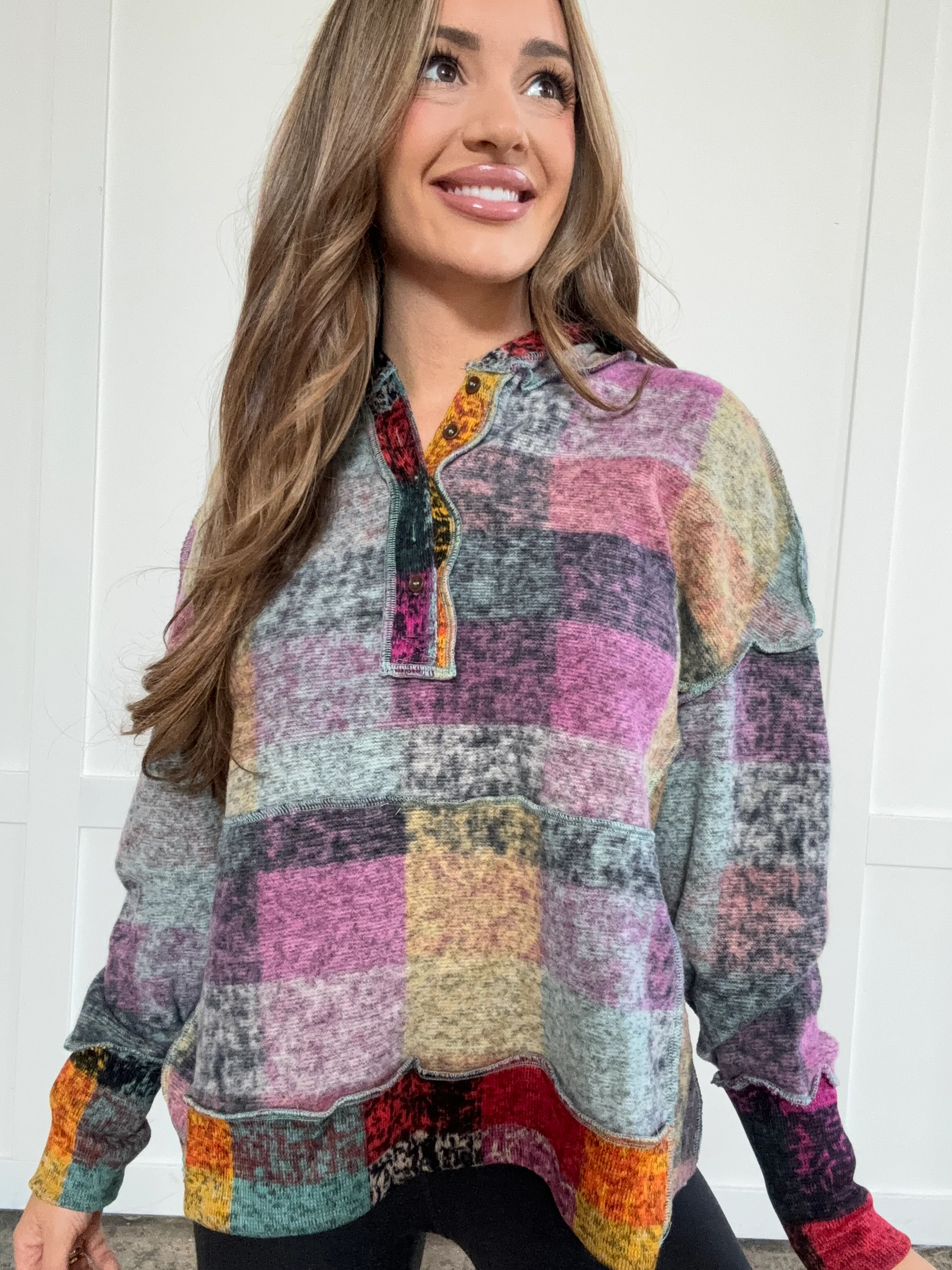 PREORDER: Colorful Connections Plaid Hoodie - Image 2