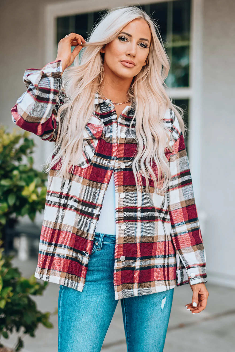 PREORDER: Aspen Plaid Button Front Shirt Jacket with Breast Pockets - Image 22