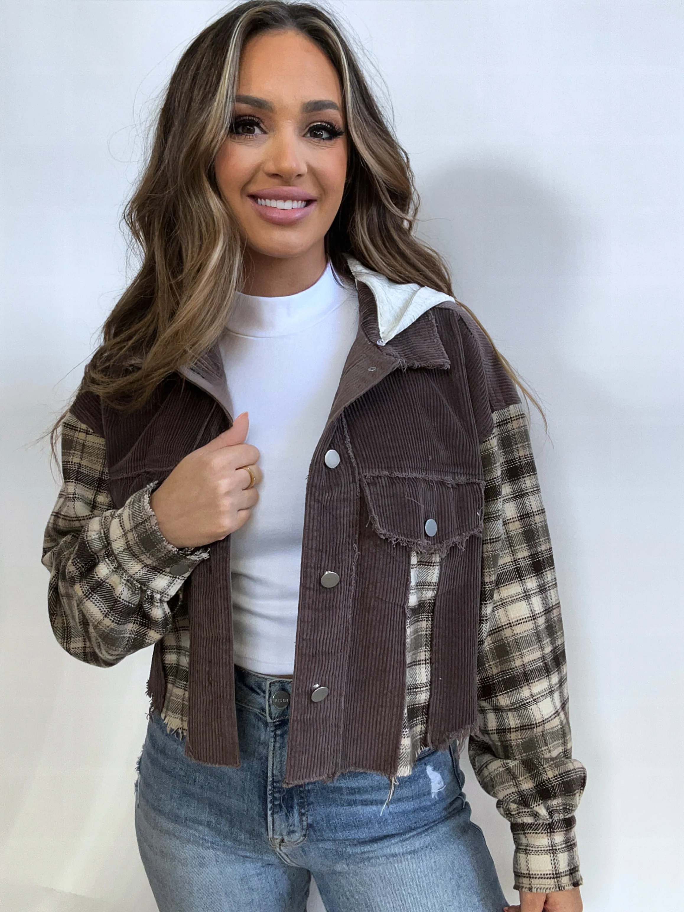 Fall Leaves Plaid Cropped Shacket - Image 11