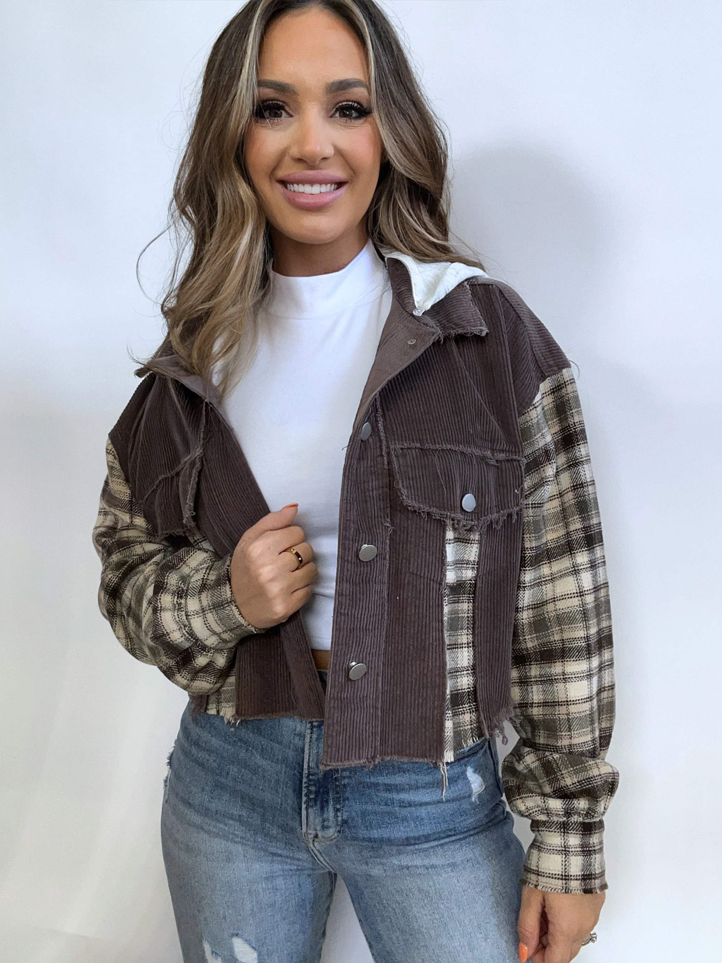Fall Leaves Plaid Cropped Shacket - Image 12