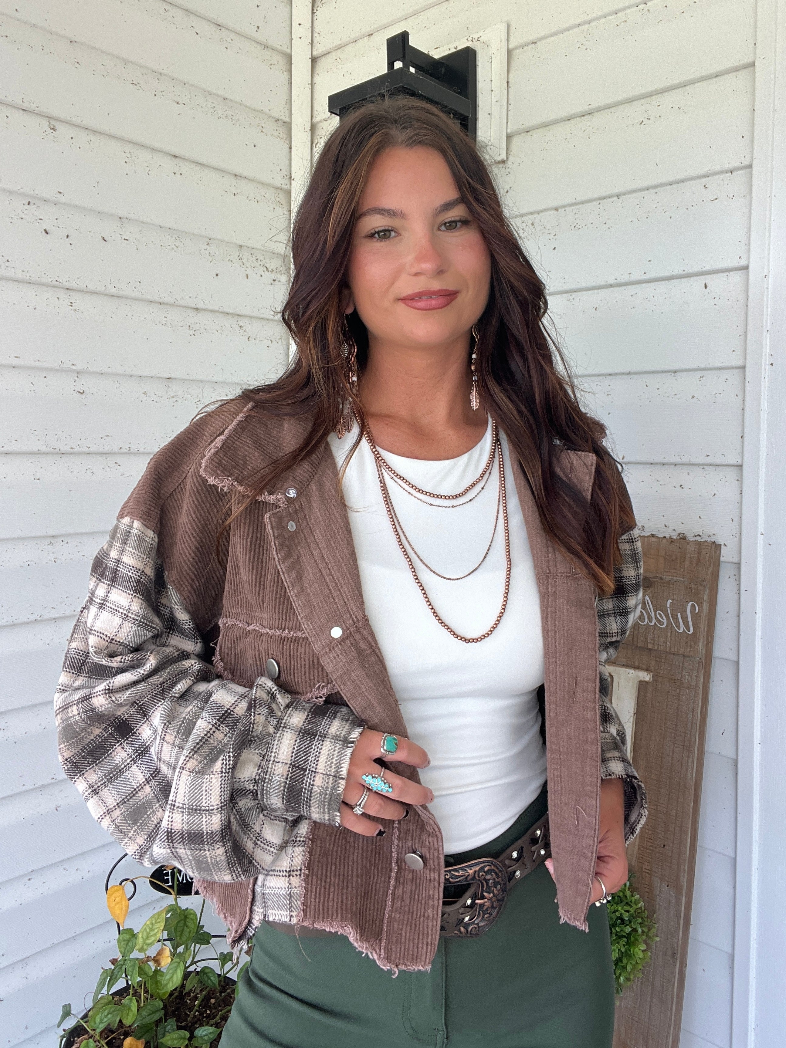 Fall Leaves Plaid Cropped Shacket - Image 13