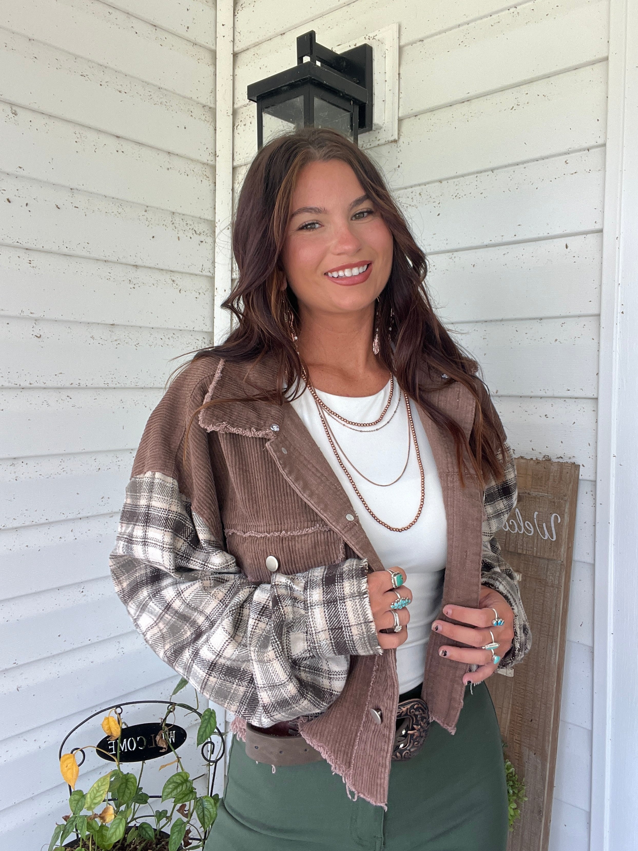 Fall Leaves Plaid Cropped Shacket - Image 14