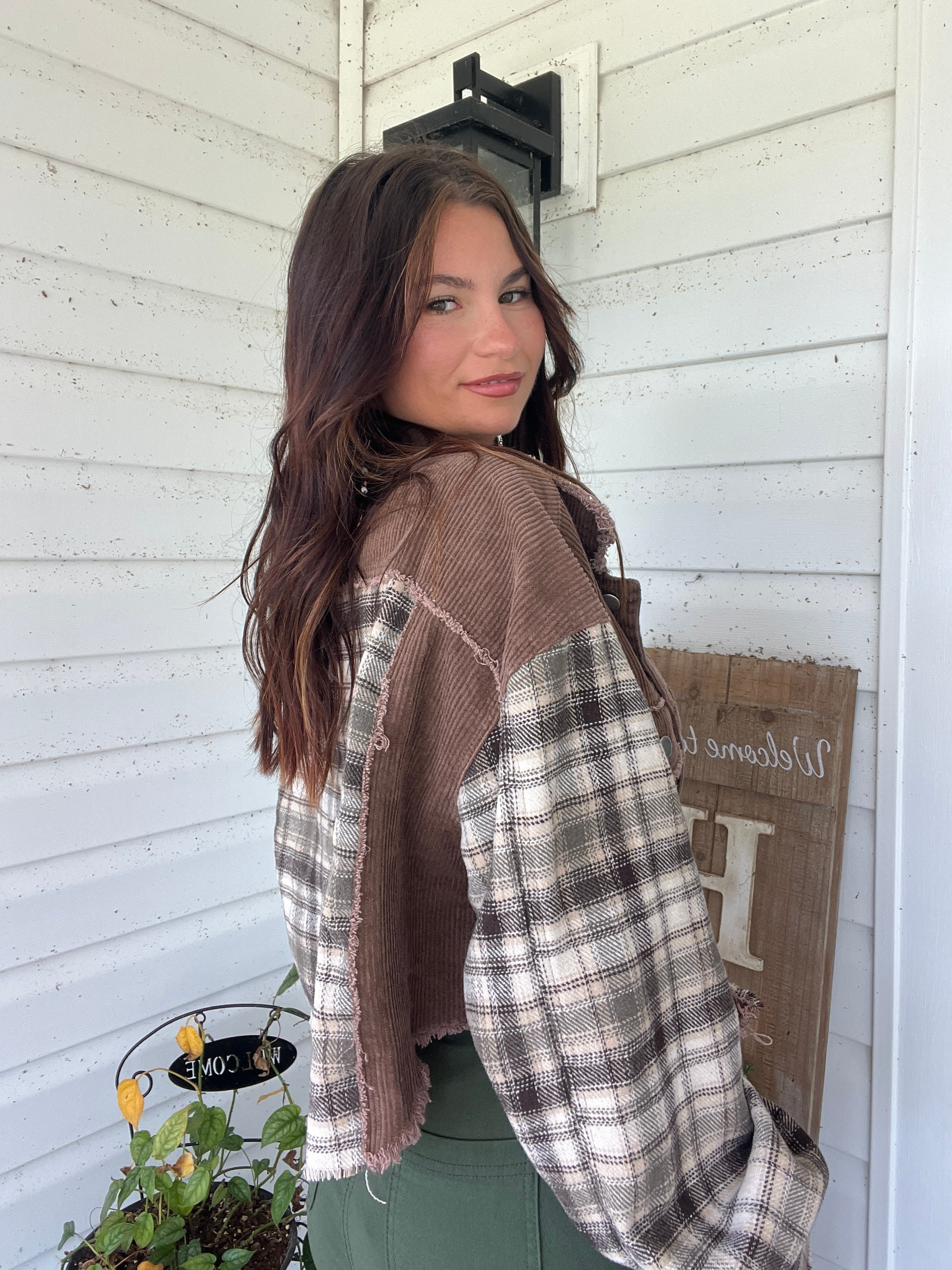 Fall Leaves Plaid Cropped Shacket - Image 15