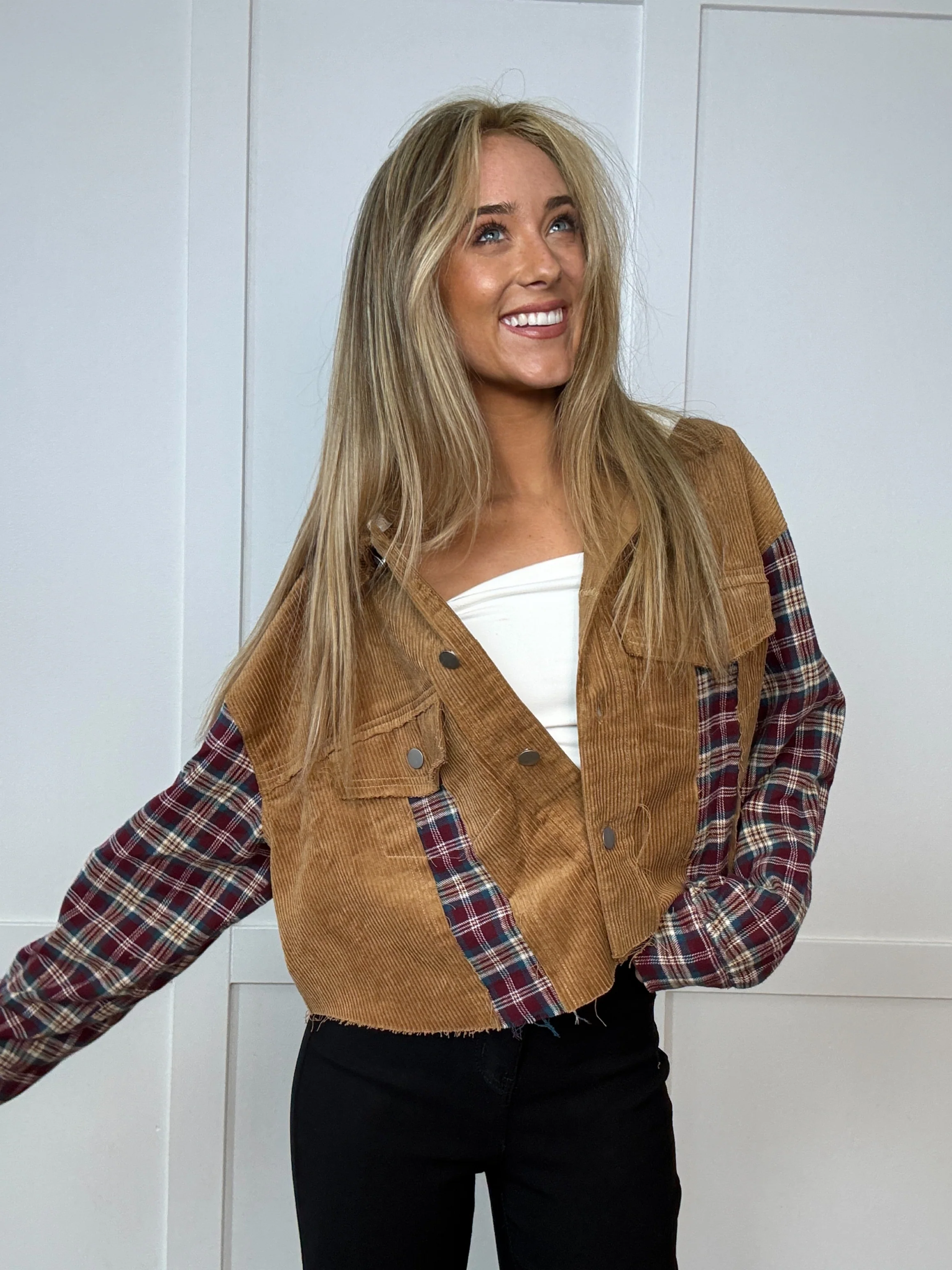 Fall Leaves Plaid Cropped Shacket - Image 6