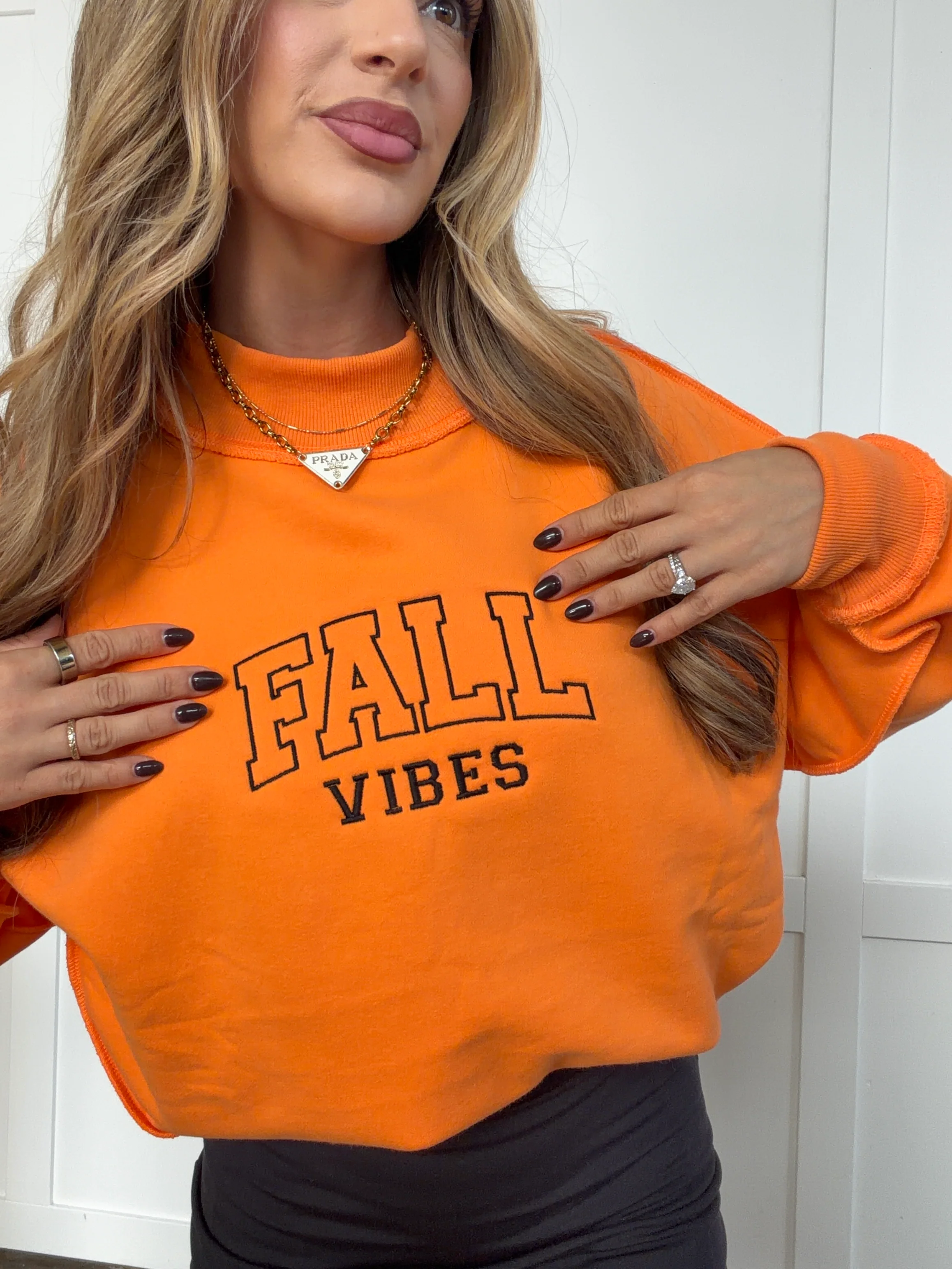 Fall Vibes Embroidered Tilly Orange Reversible Oversized Mockneck Crew - Image 2