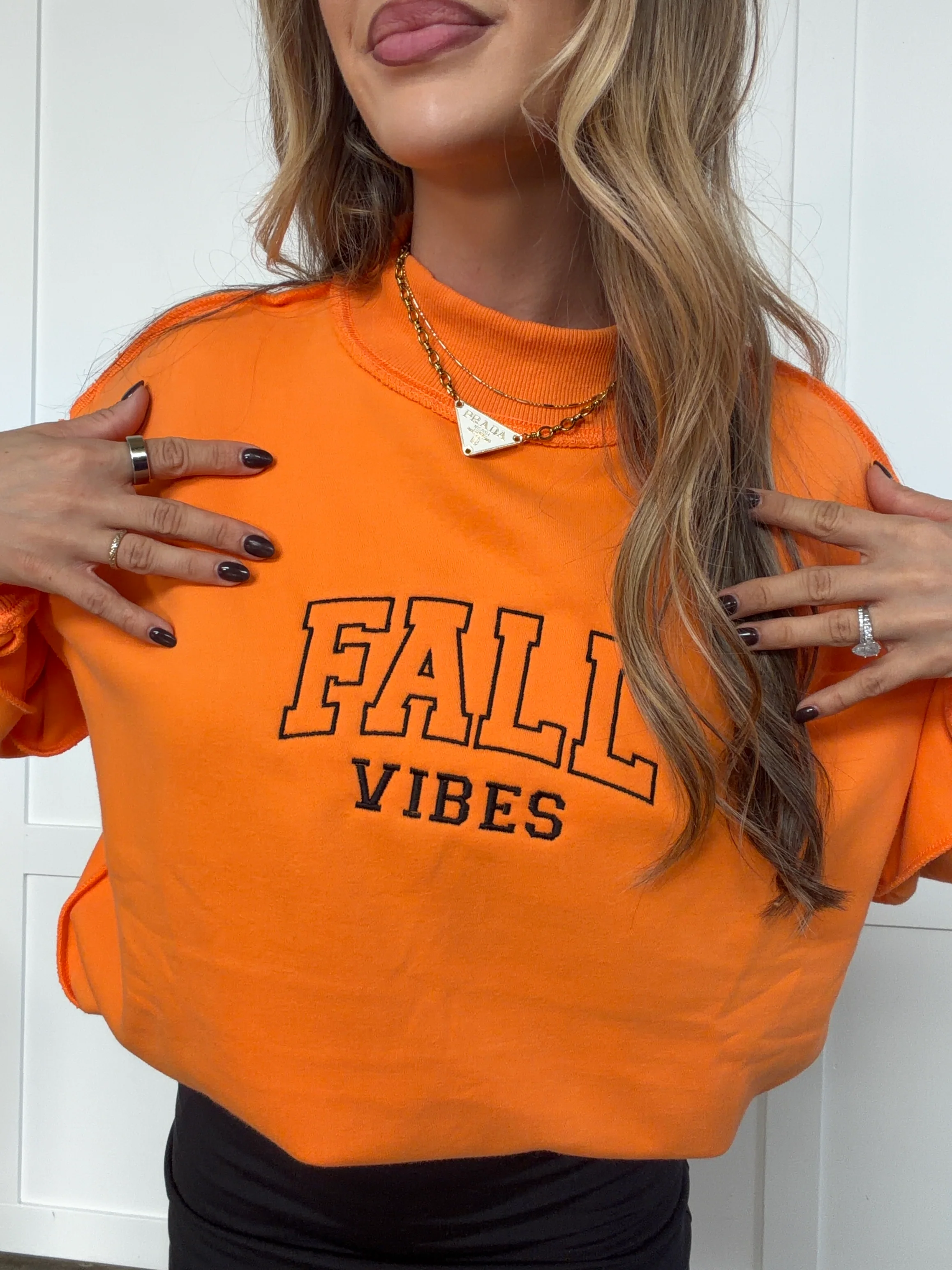 Fall Vibes Embroidered Tilly Orange Reversible Oversized Mockneck Crew - Image 3