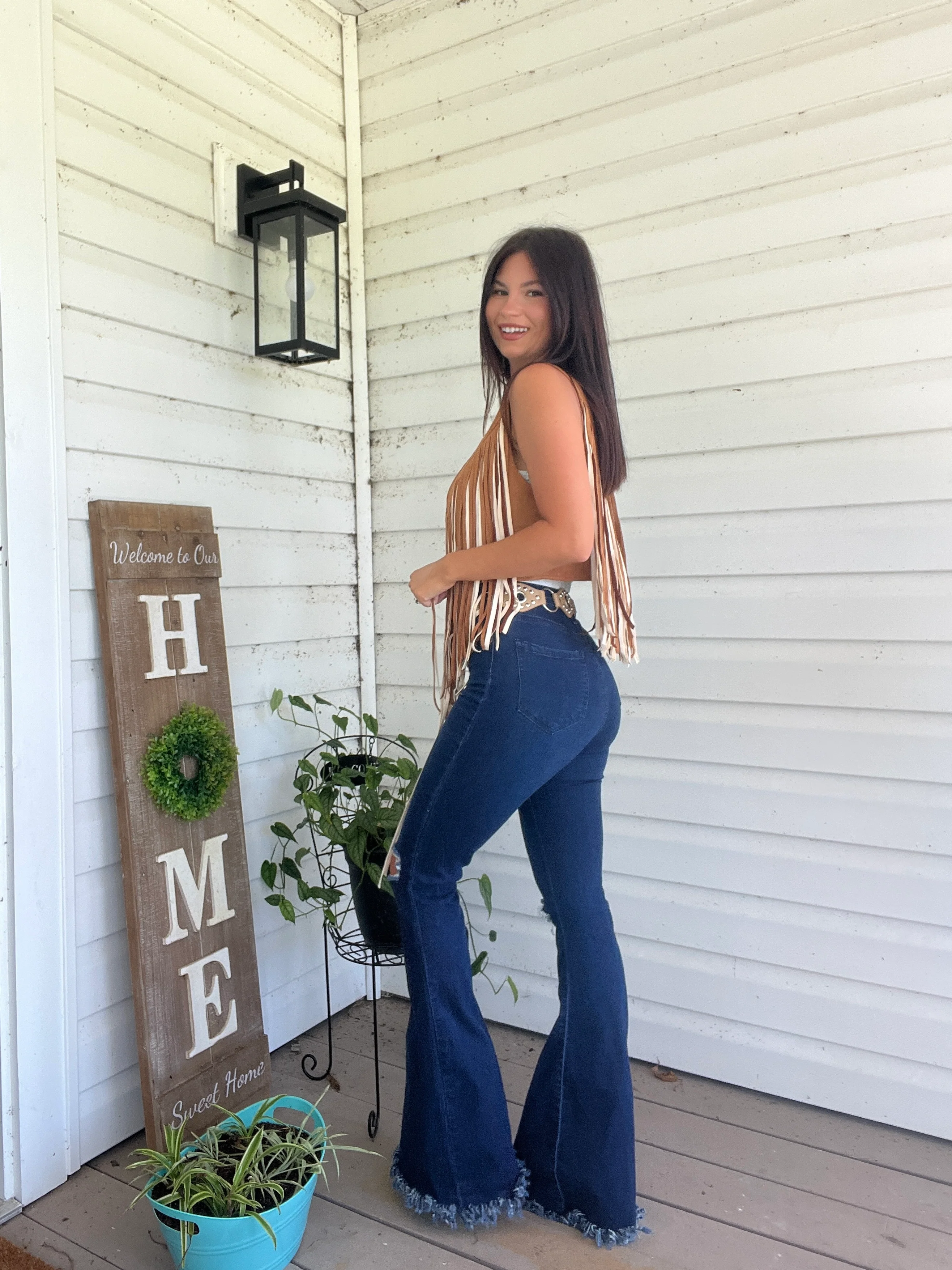 Farrah Denim Distressed High Waisted Flares - Medium Wash - Image 3