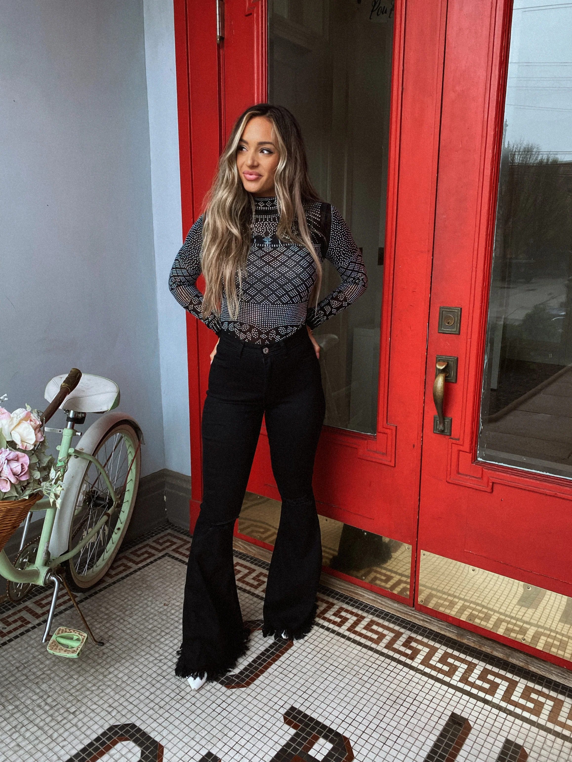 Farrah Distressed High Waisted Flares - Black - Image 8