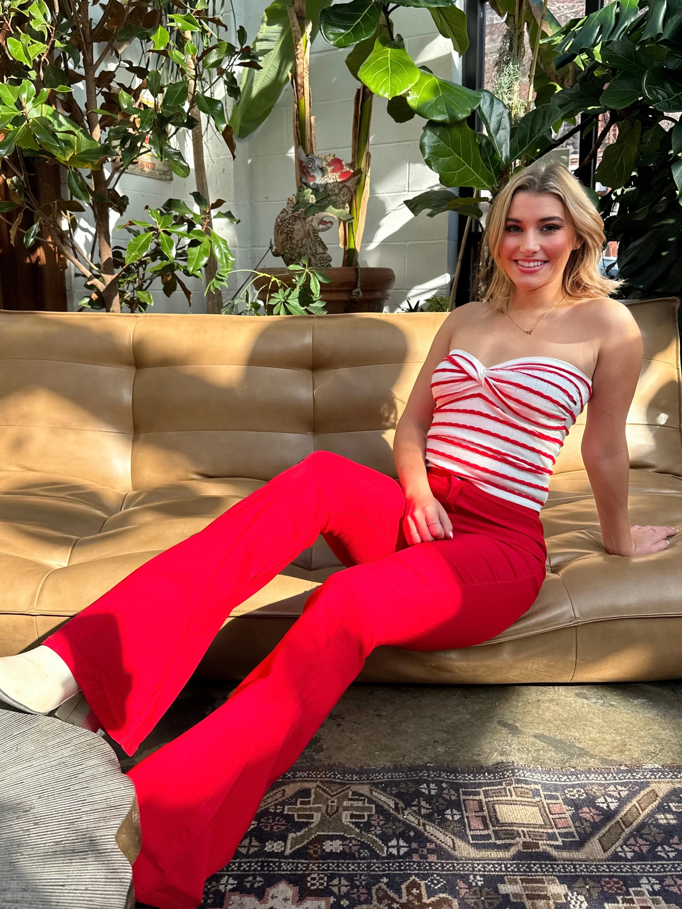 Fiona High Waisted Bell Bottom Flare Jeans - Red - Image 21
