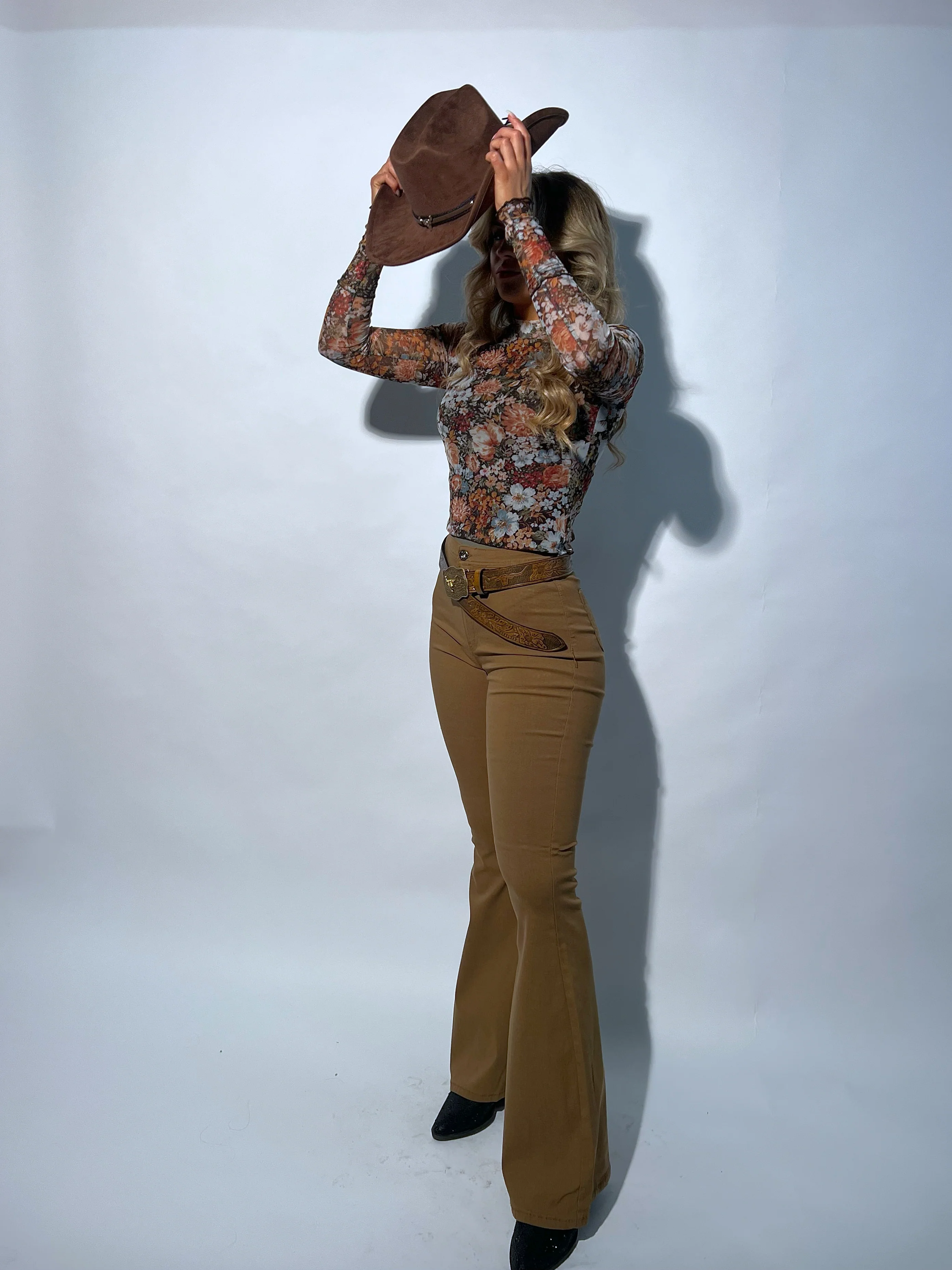 Fiona High Waisted Bell Bottom Flare Jeans - Mocha - Image 3