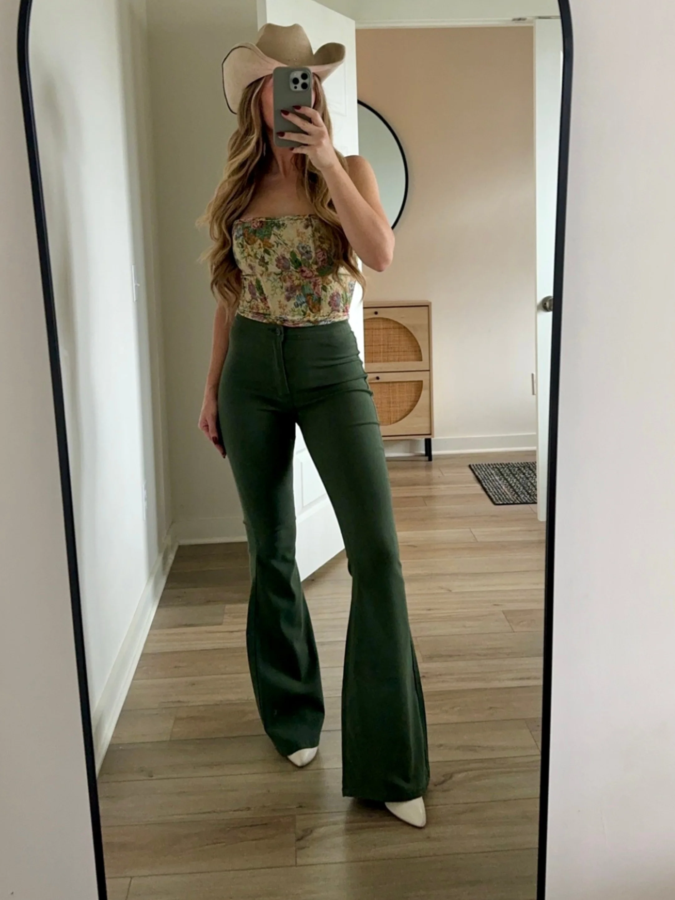 Fiona High Waisted Bell Bottom Flare Jeans - Olive - Image 3