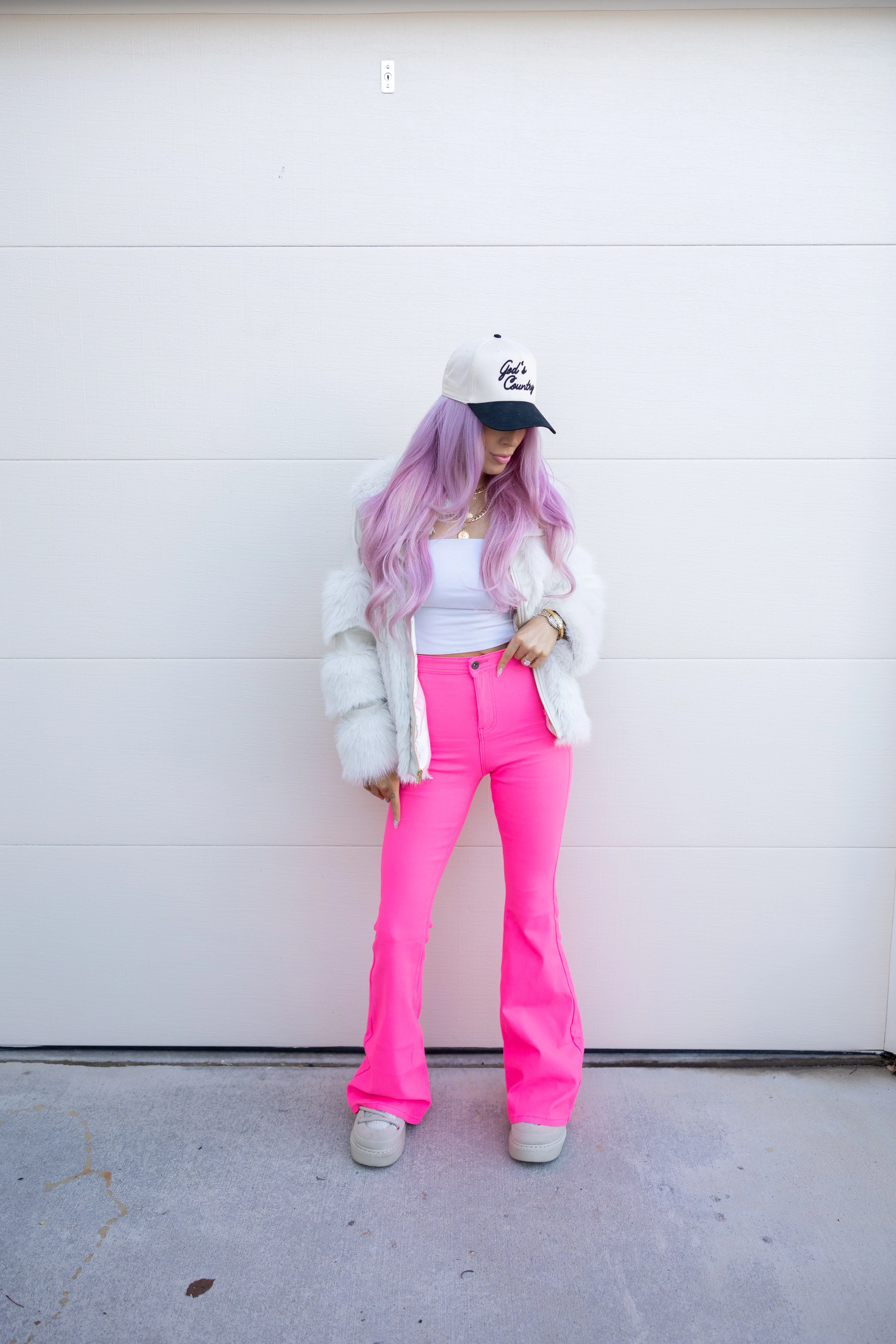 Fiona High Waisted Bell Bottom Flare Jeans - Pink - Image 4