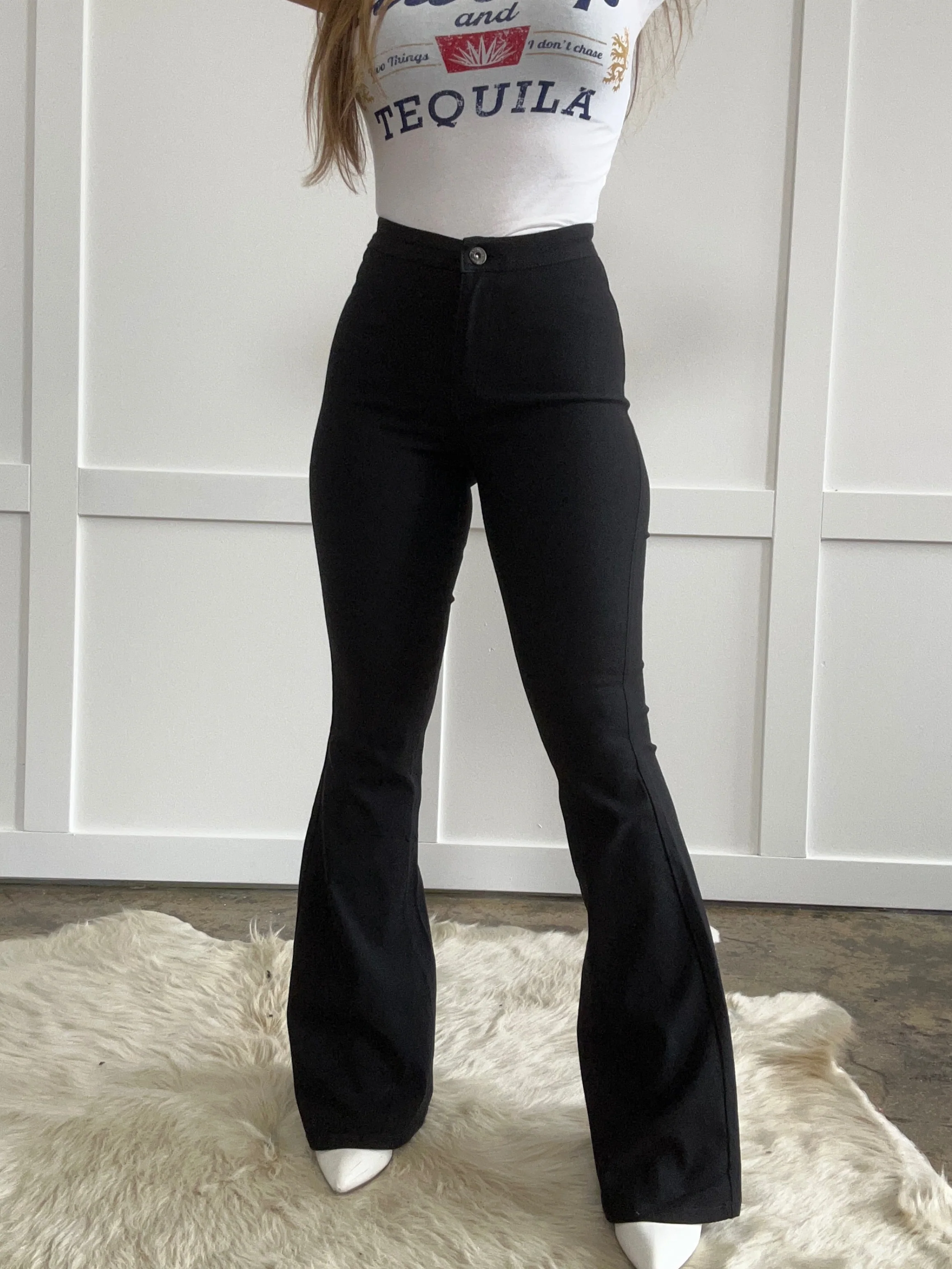 Fiona High Waisted Bell Bottom Flare Jeans - Black - Image 12