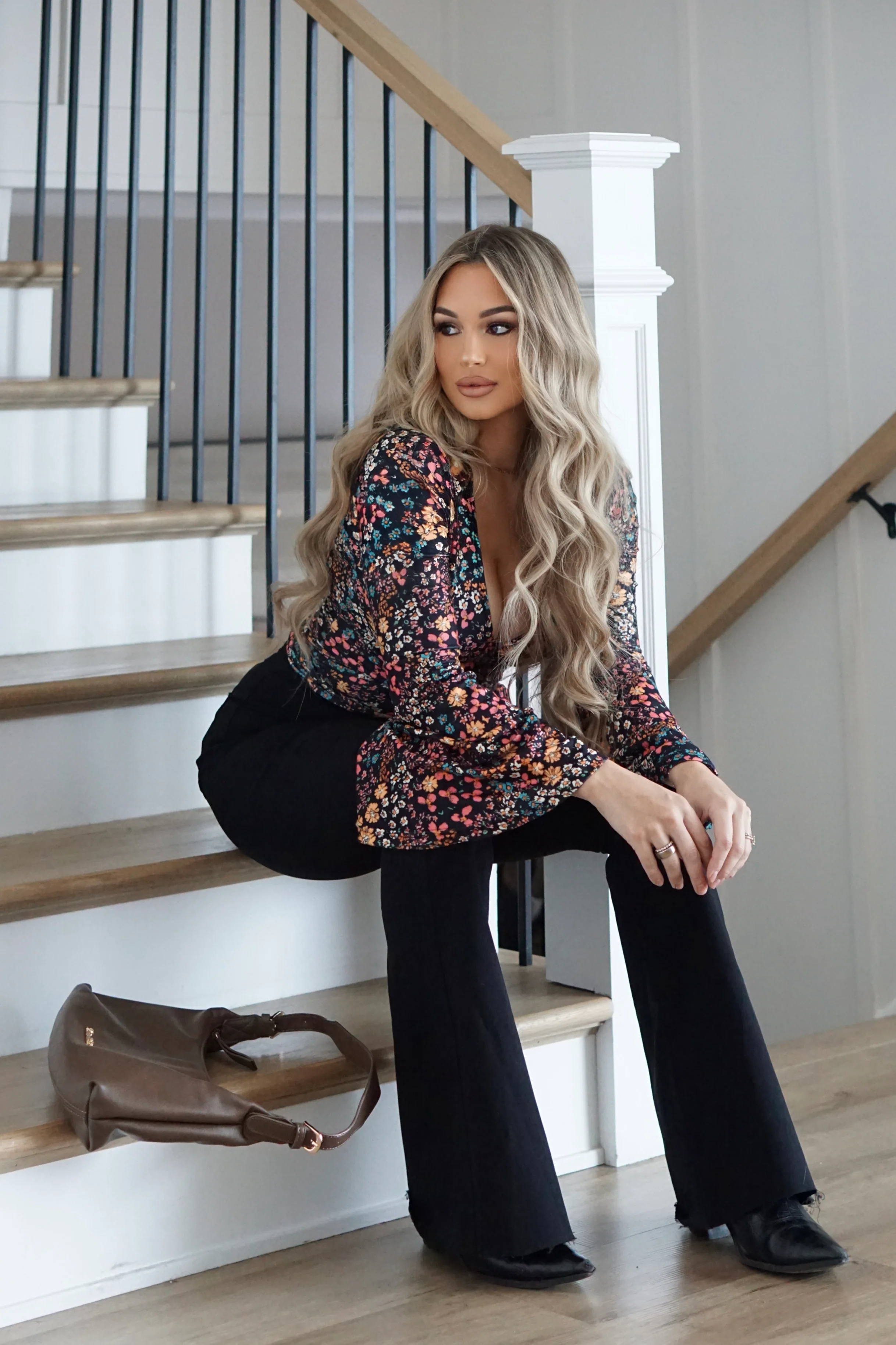 Fiona High Waisted Bell Bottom Flare Jeans - Black - Image 21