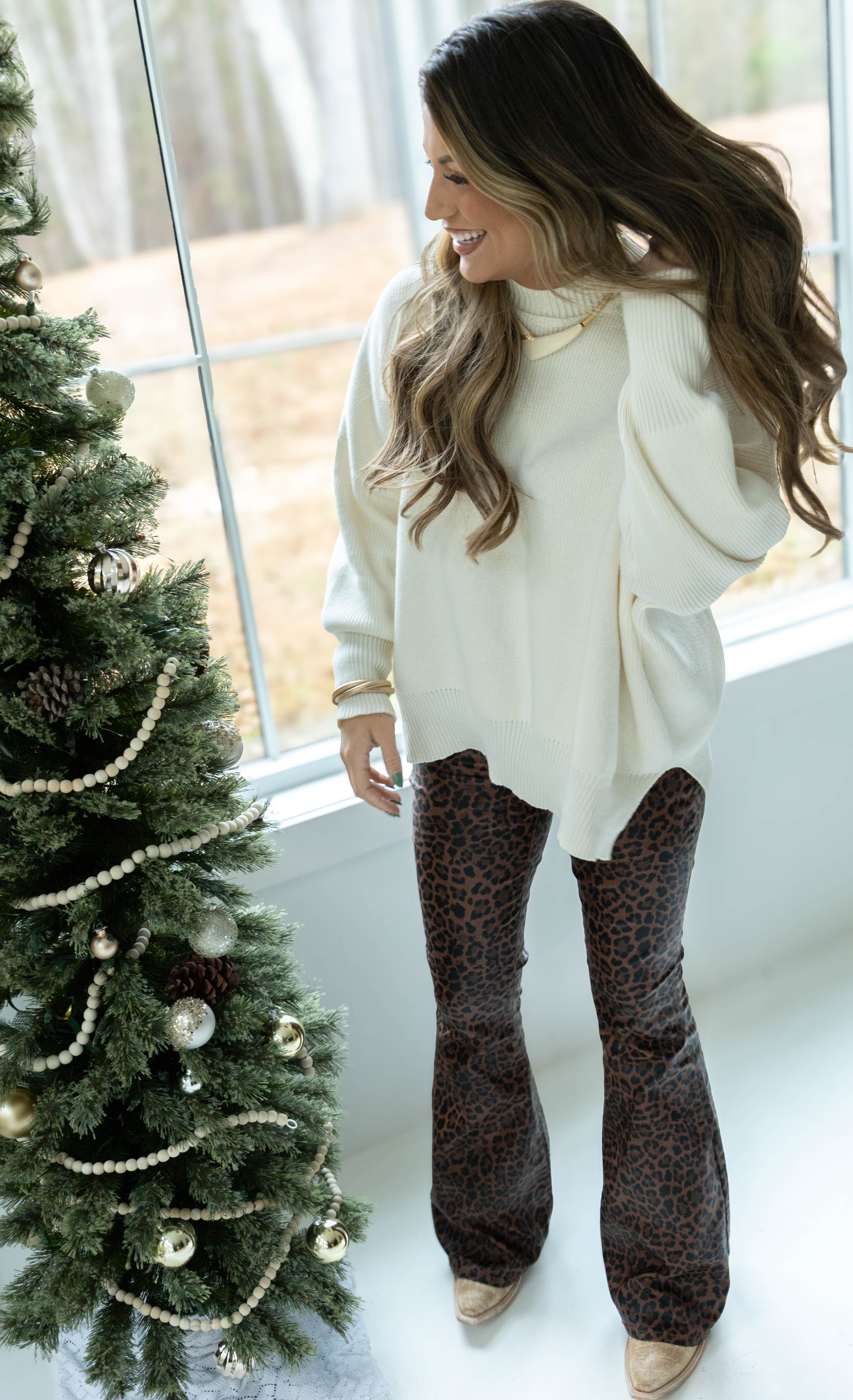 Fiona High Waisted Bell Bottom Flare Jeans - Desert Brown Leopard - Image 14