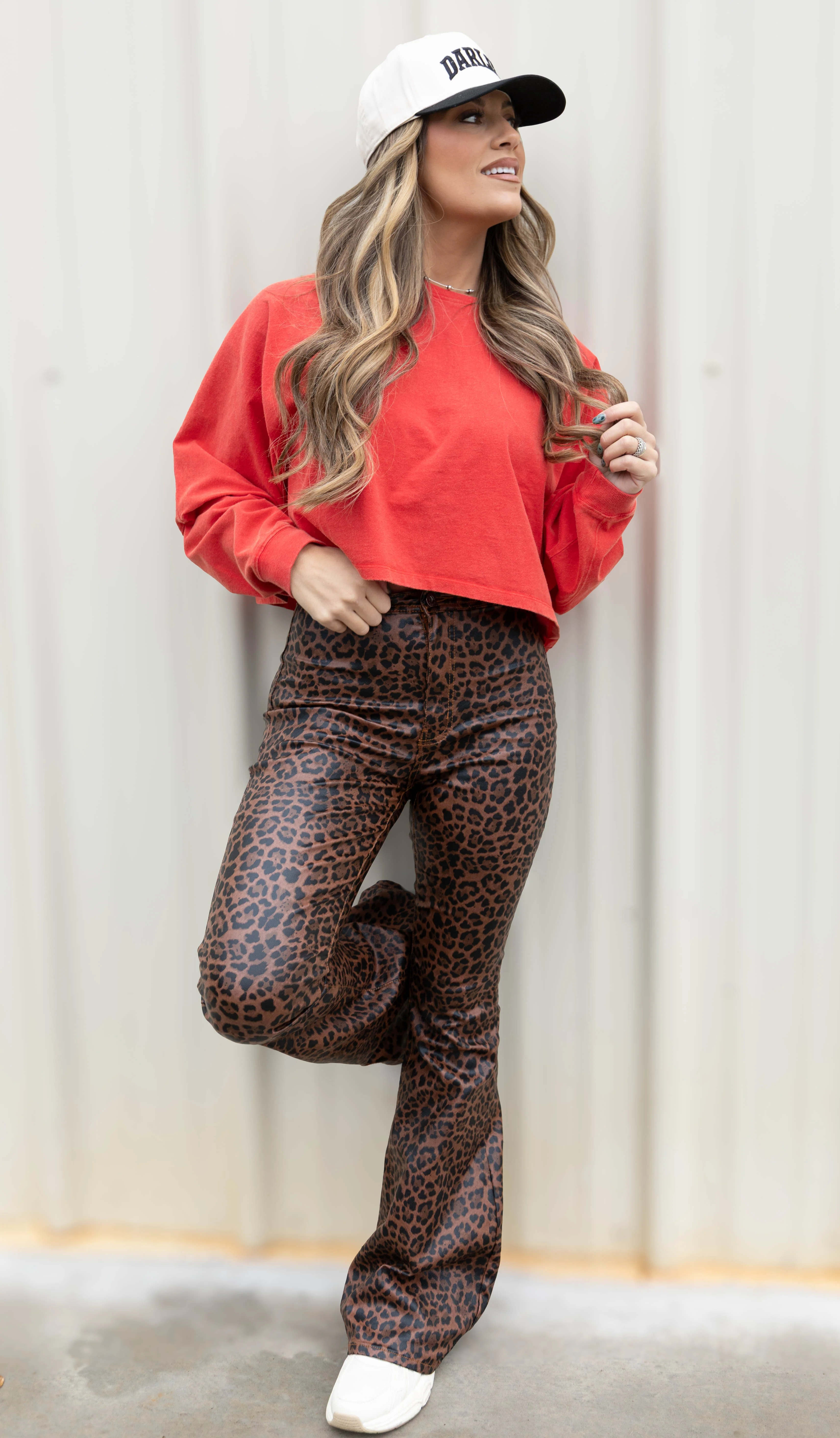Fiona High Waisted Bell Bottom Flare Jeans - Desert Brown Leopard - Image 27