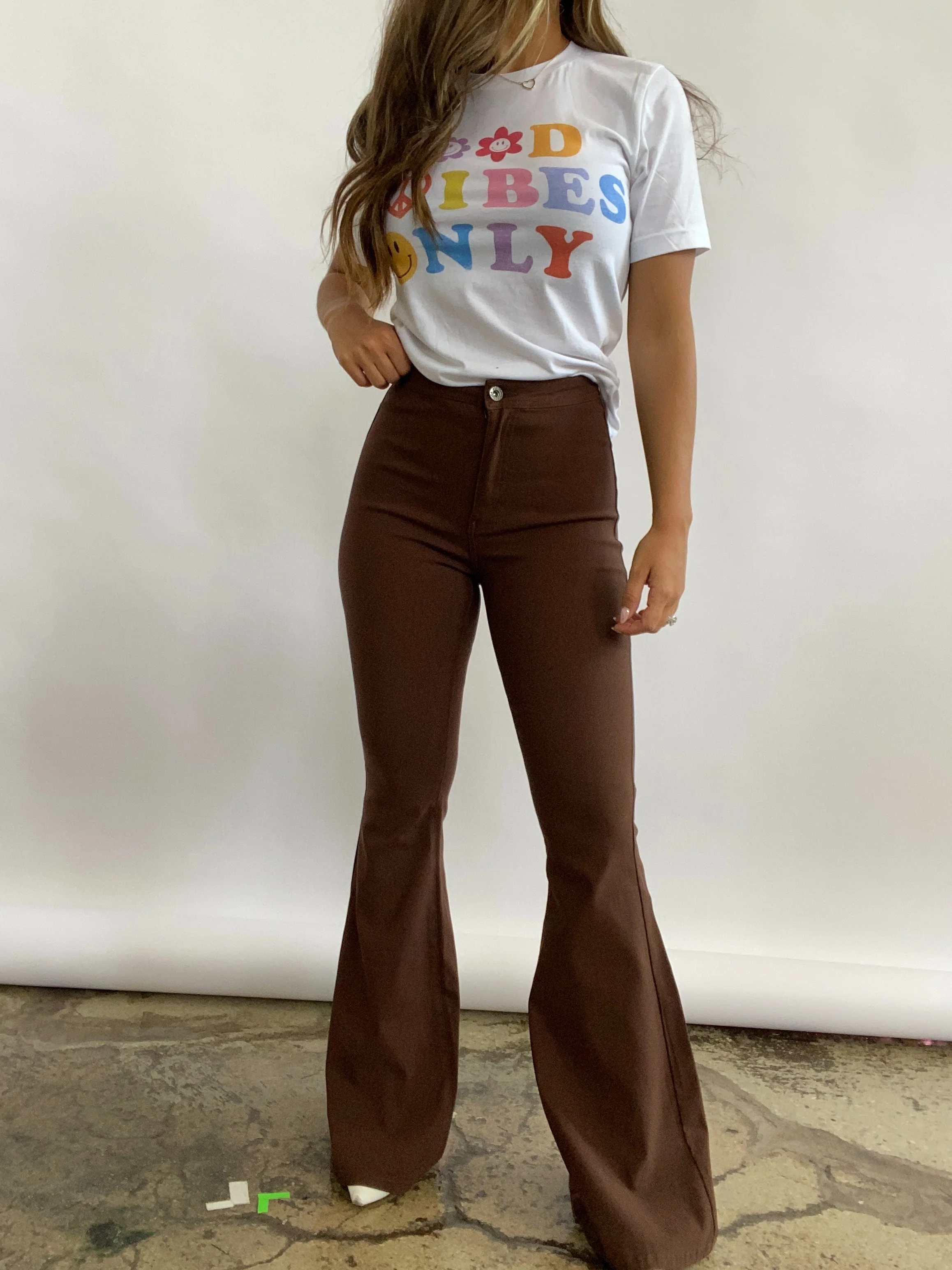 Fiona High Waisted Bell Bottom Flare Jeans - Chocolate Brown - Image 15