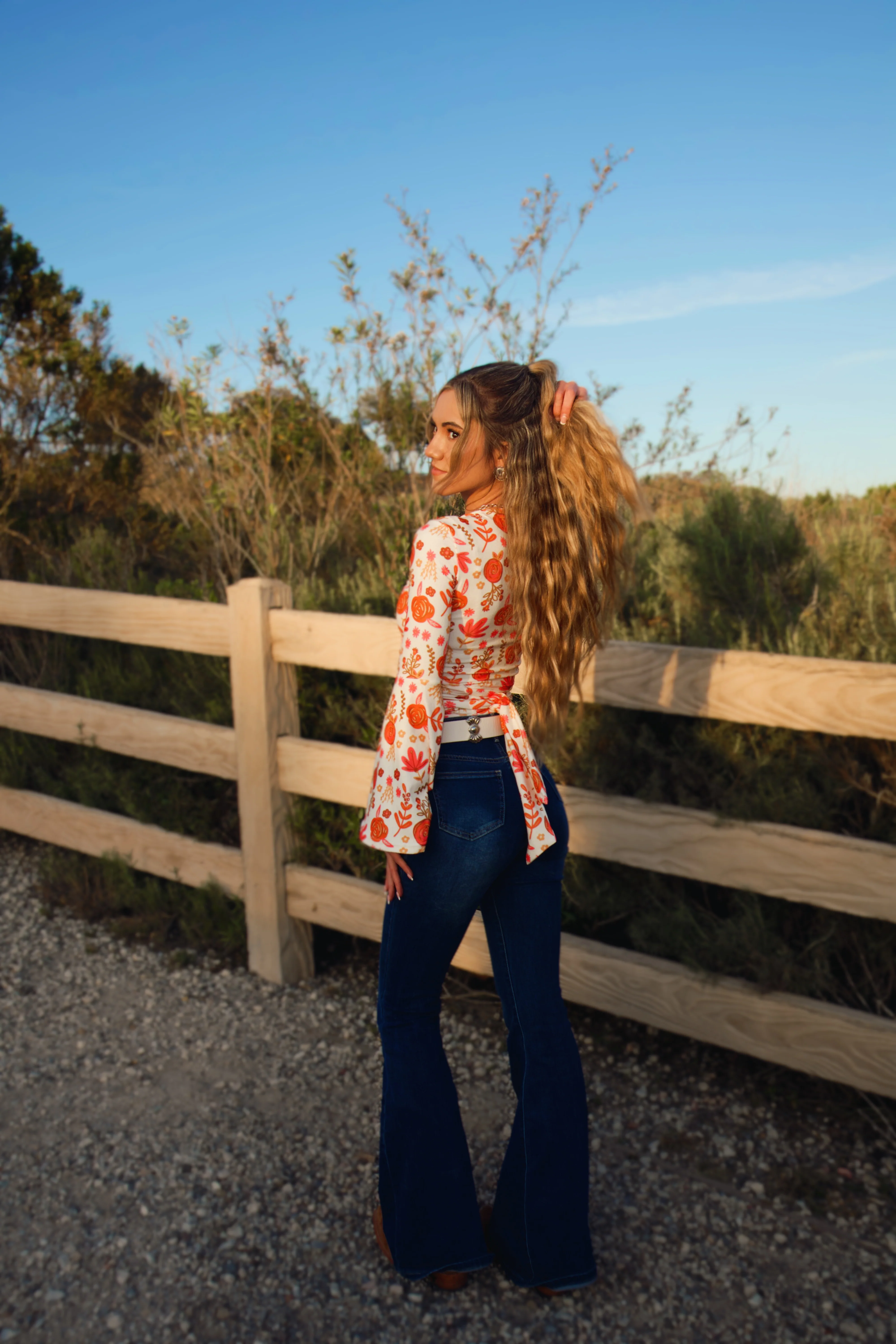 Fiona High Waisted Bell Bottom Flare Jeans - Medium Wash Denim - Image 7
