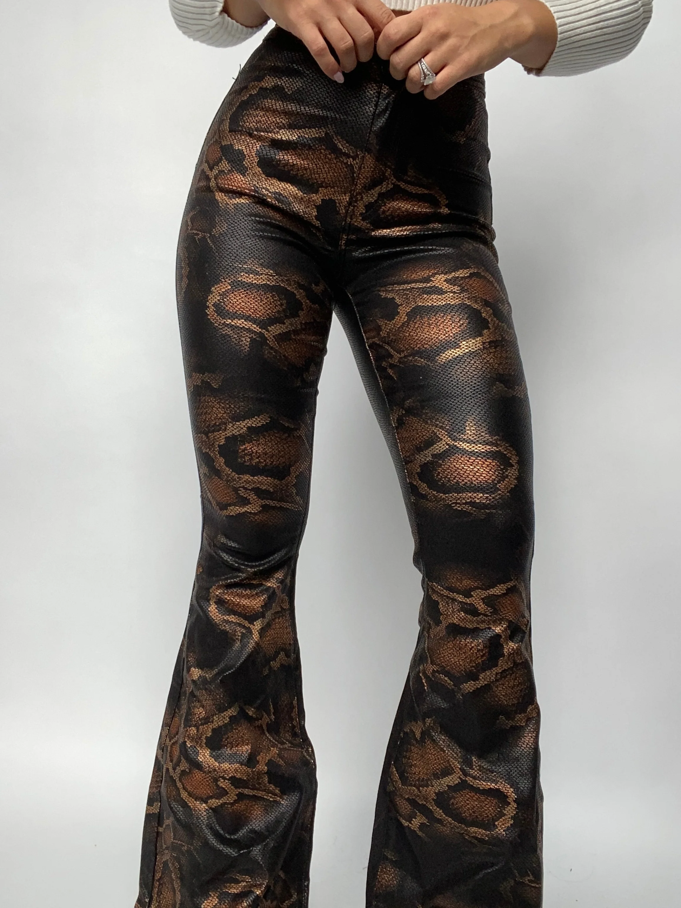 Fiona High Waisted Bell Bottom Flare Jeans - Snakeprint - Image 17