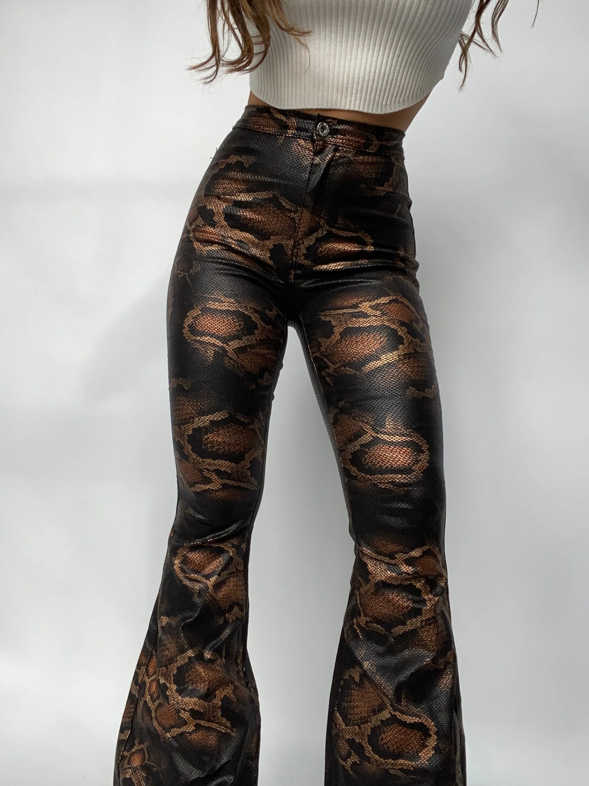 Fiona High Waisted Bell Bottom Flare Jeans - Snakeprint - Image 18