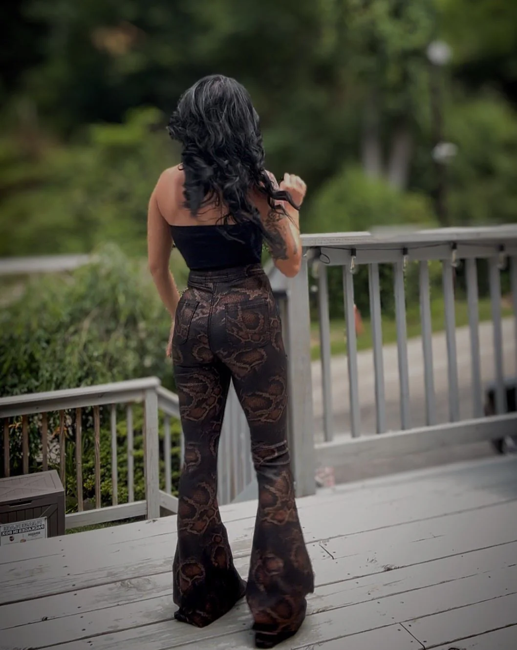 Fiona High Waisted Bell Bottom Flare Jeans - Snakeprint - Image 5
