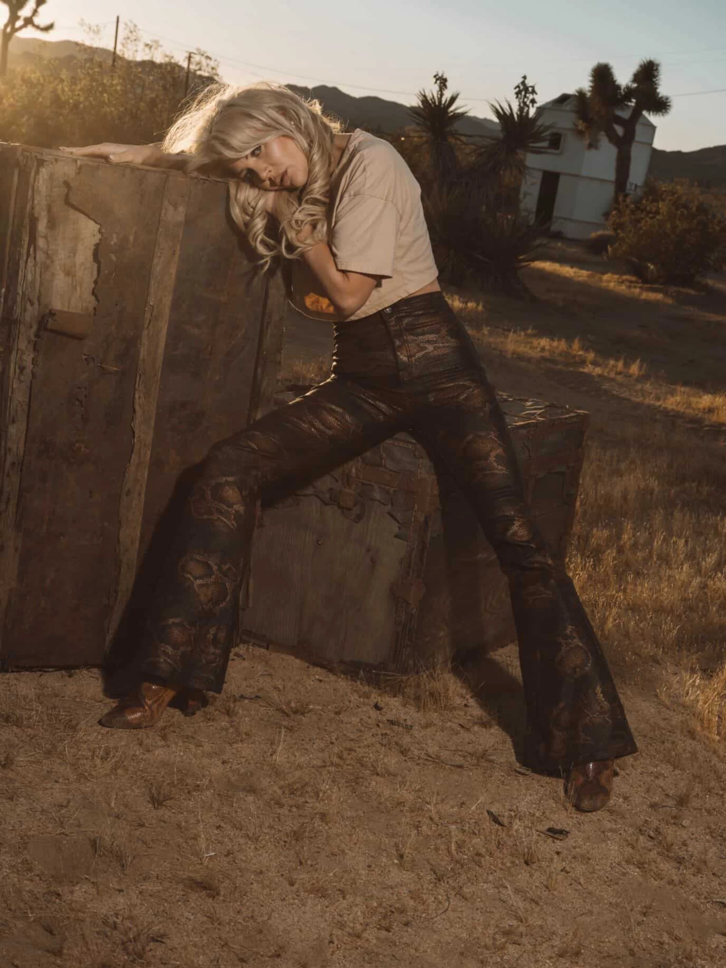 Fiona High Waisted Bell Bottom Flare Jeans - Snakeprint - Image 6