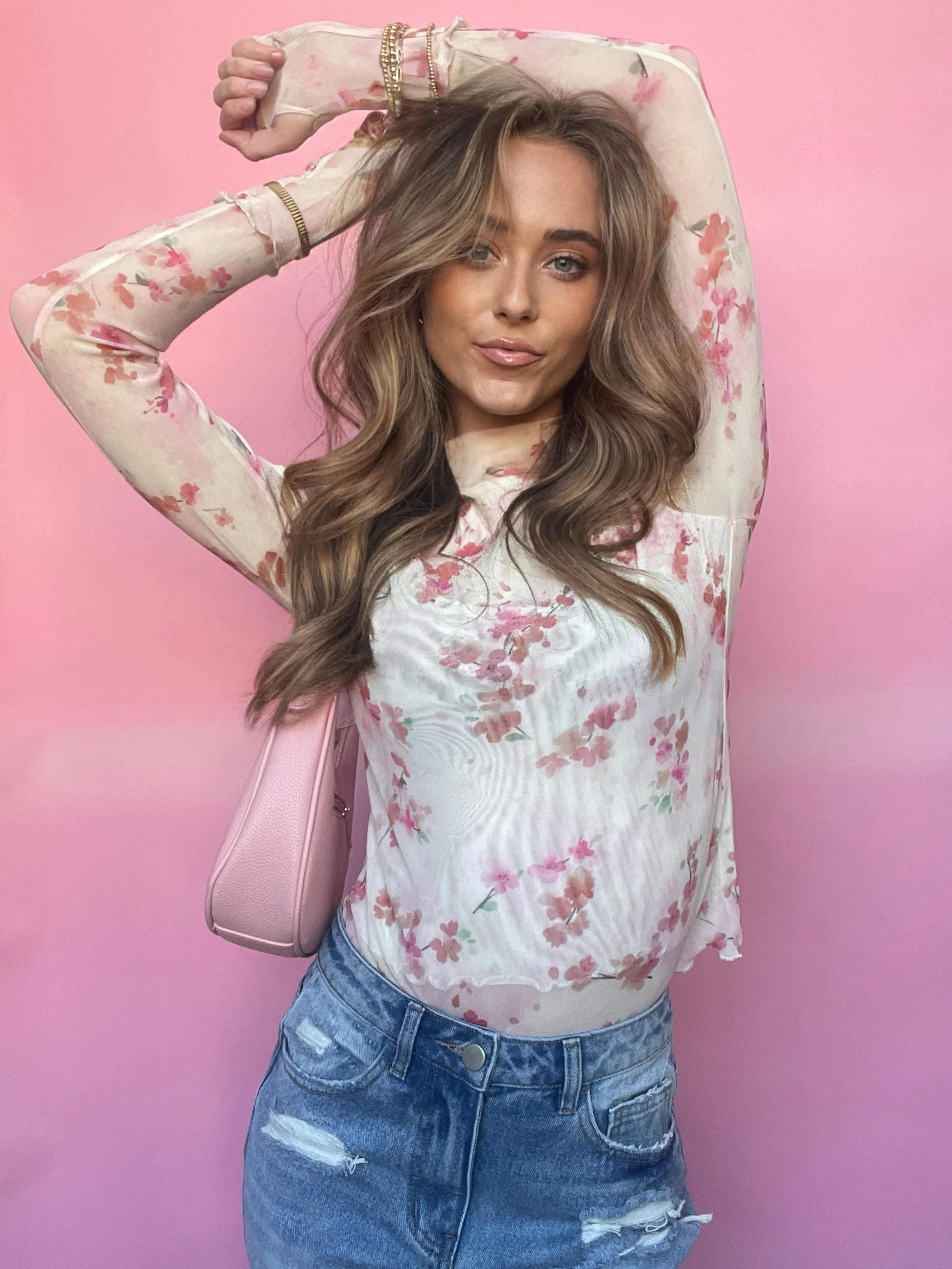 Floral Mesh Long Sleeve Top - Image 21