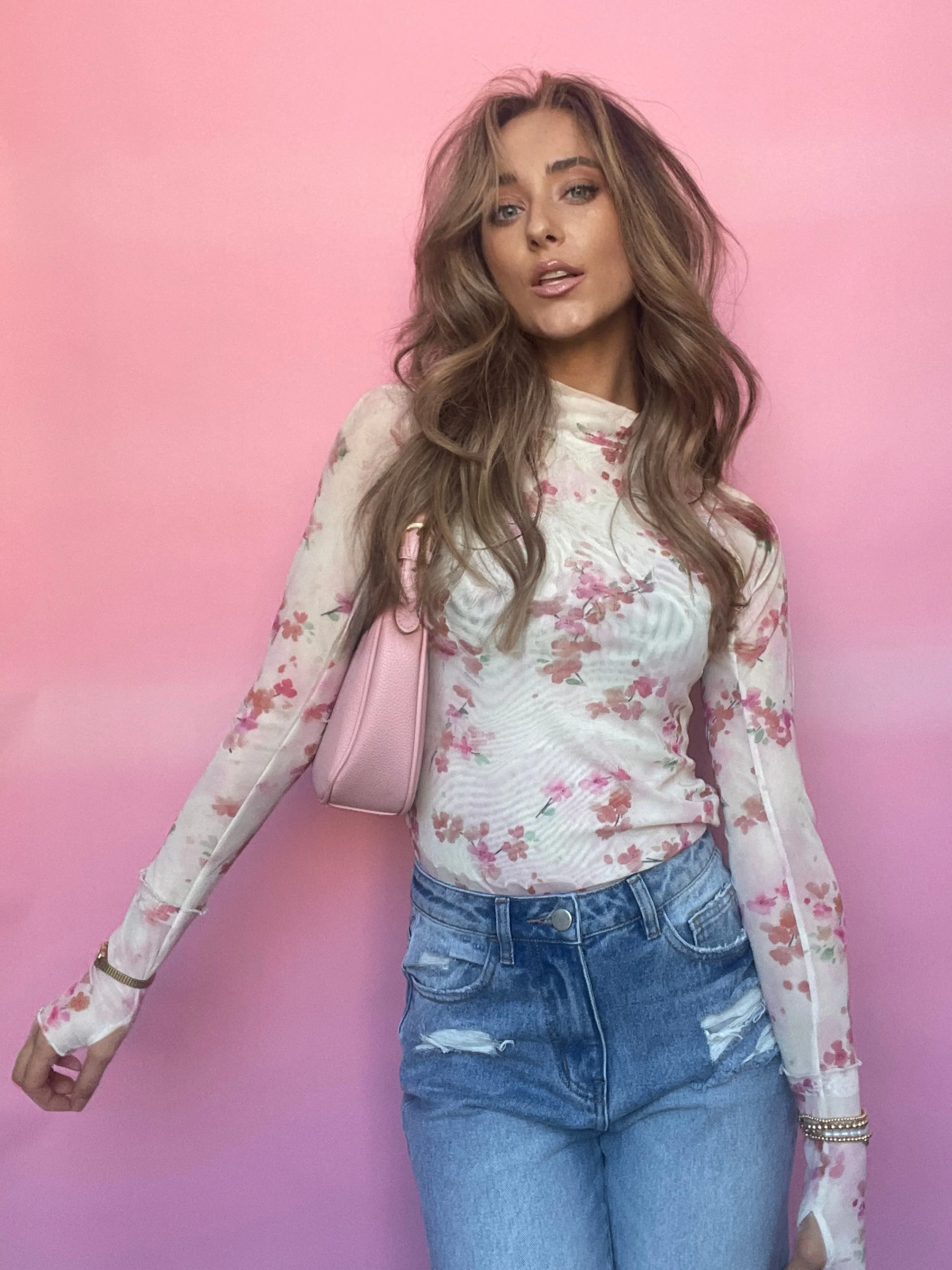 Floral Mesh Long Sleeve Top - Image 22