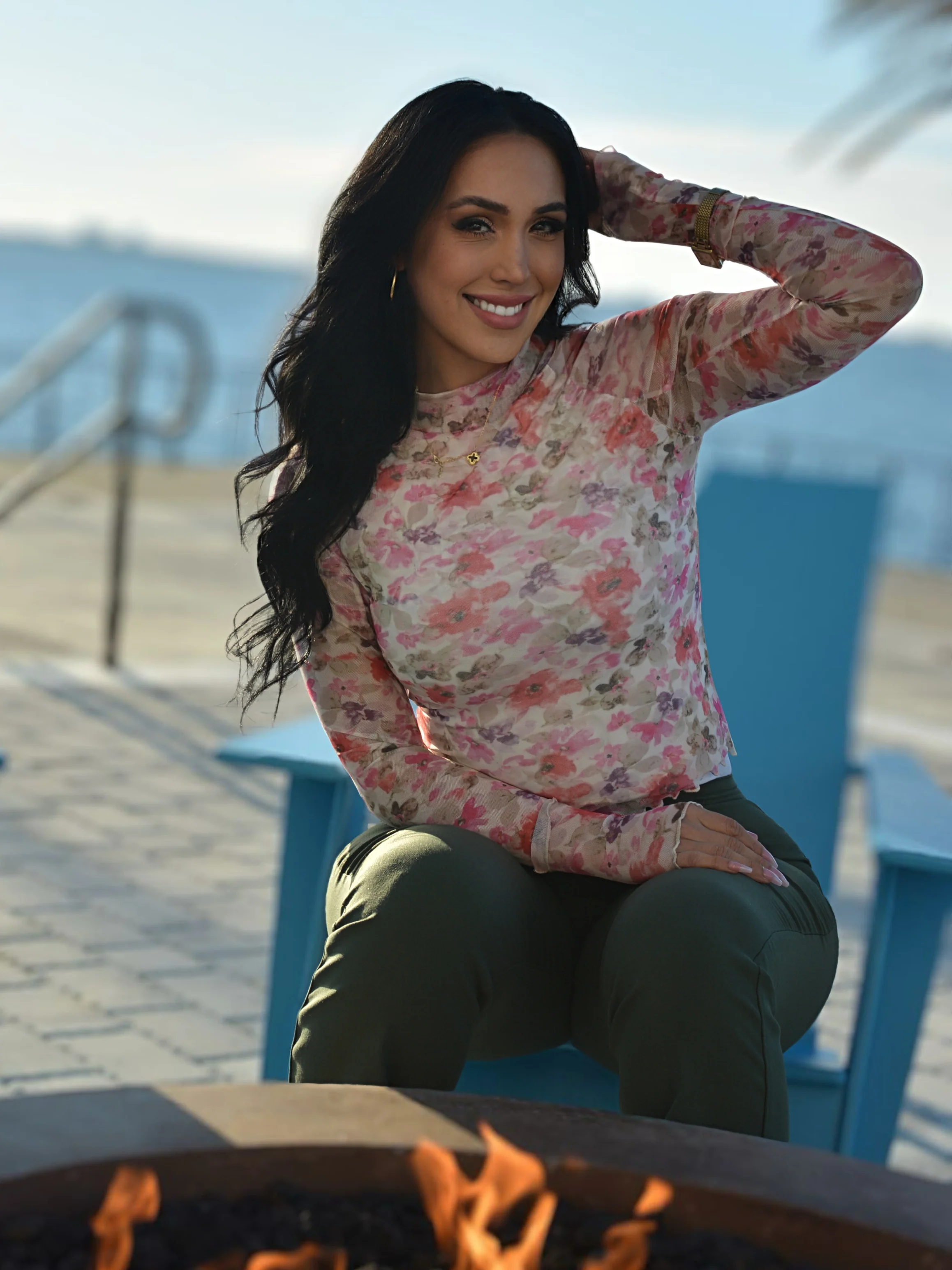 Floral Mesh Long Sleeve Top - Image 30