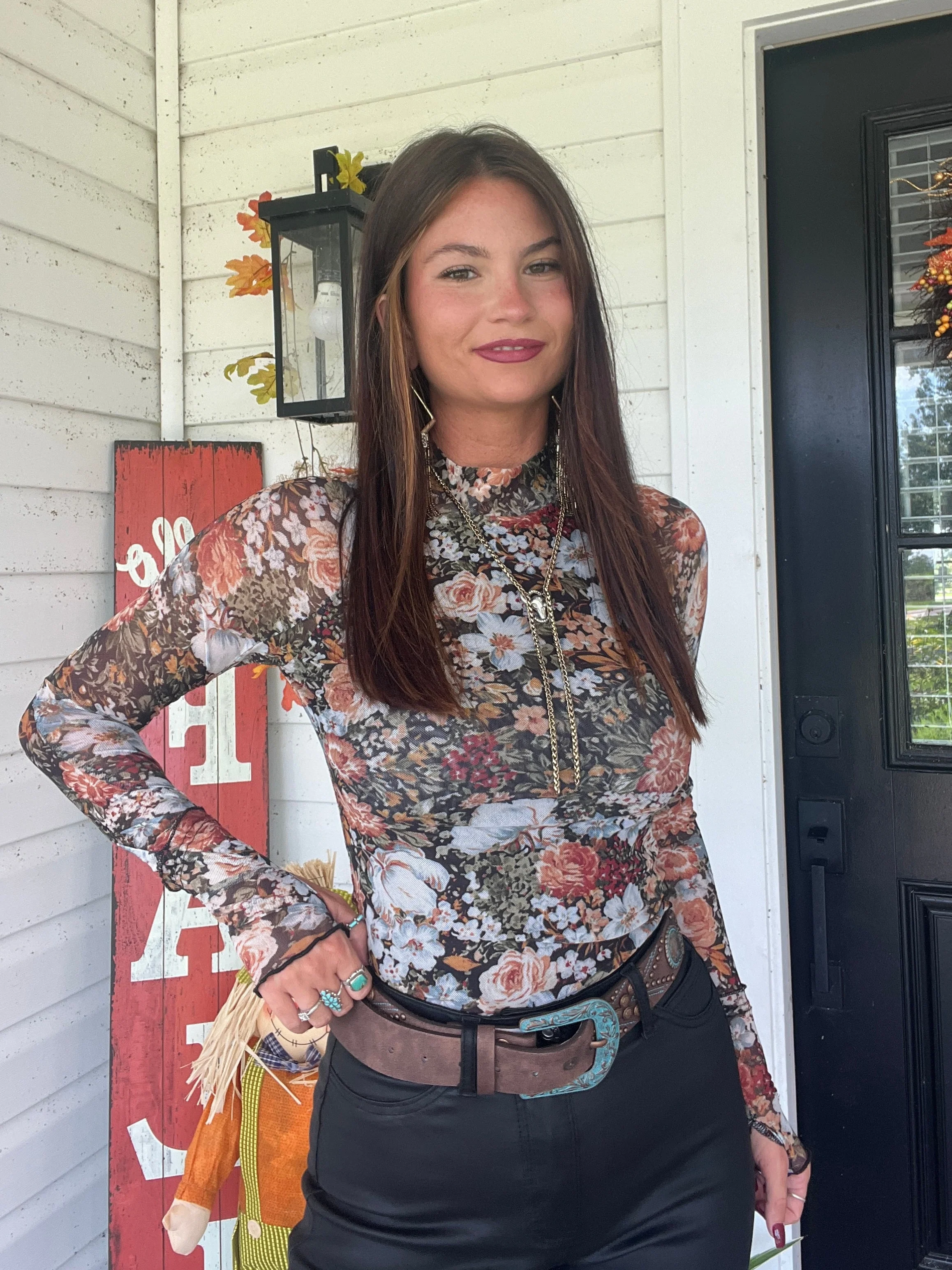 Floral Mesh Long Sleeve Top - Image 9