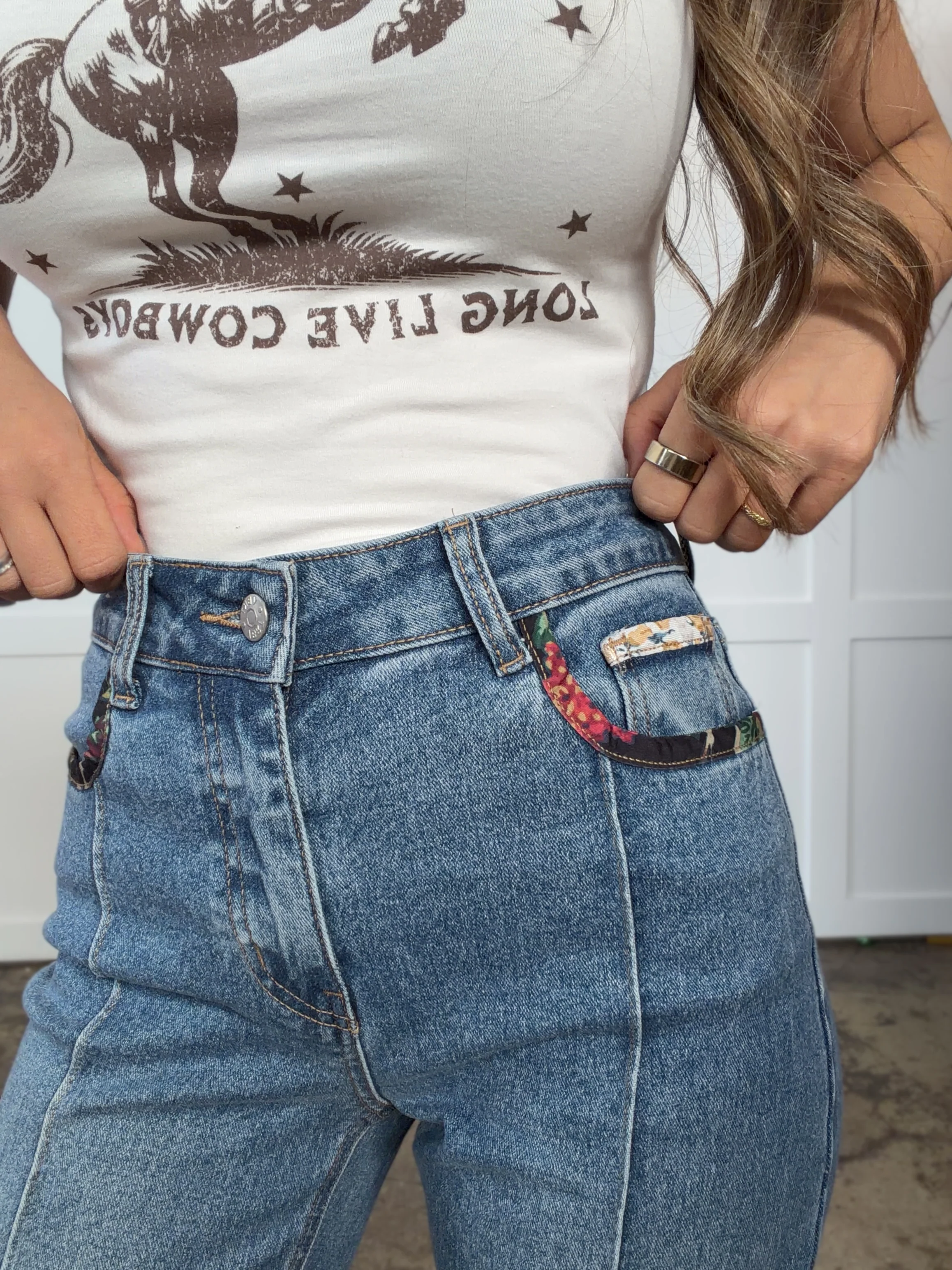 Wildflower Cuffed Denim Jeans - Image 2