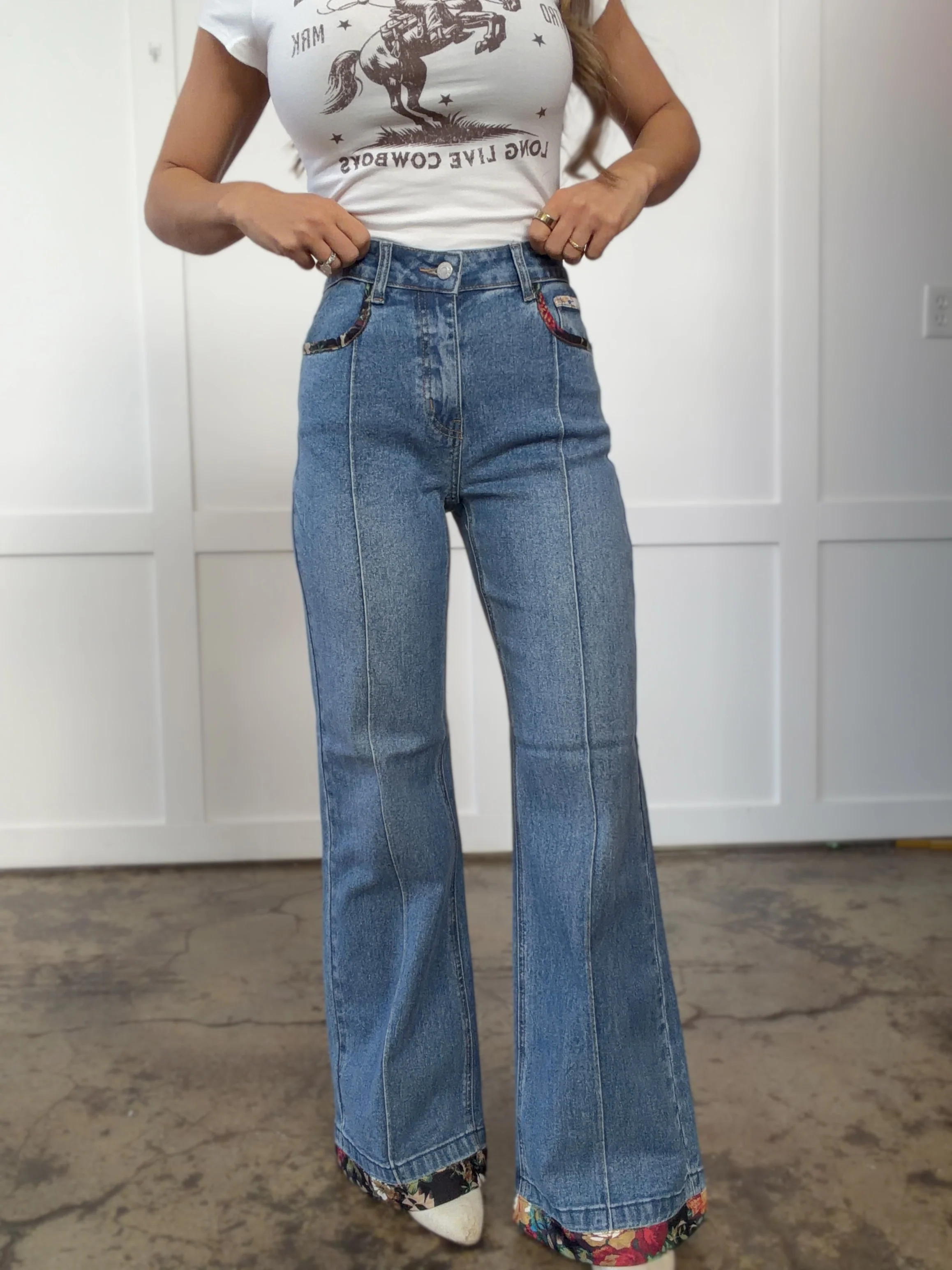 Wildflower Cuffed Denim Jeans - Image 3