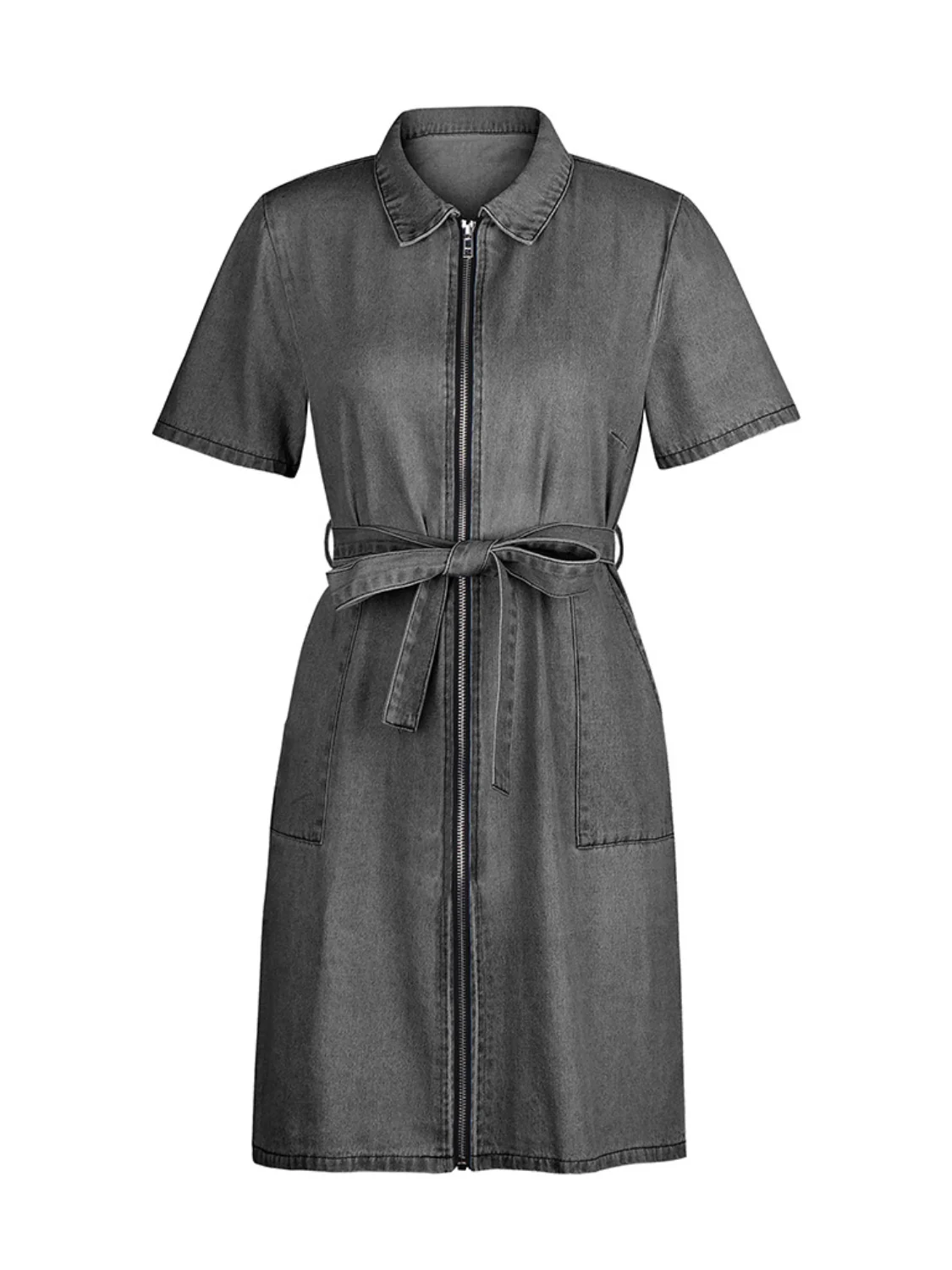 PREORDER: Fia Full Size Zip Front Short Sleeve Denim Dress Plus Size - Image 20
