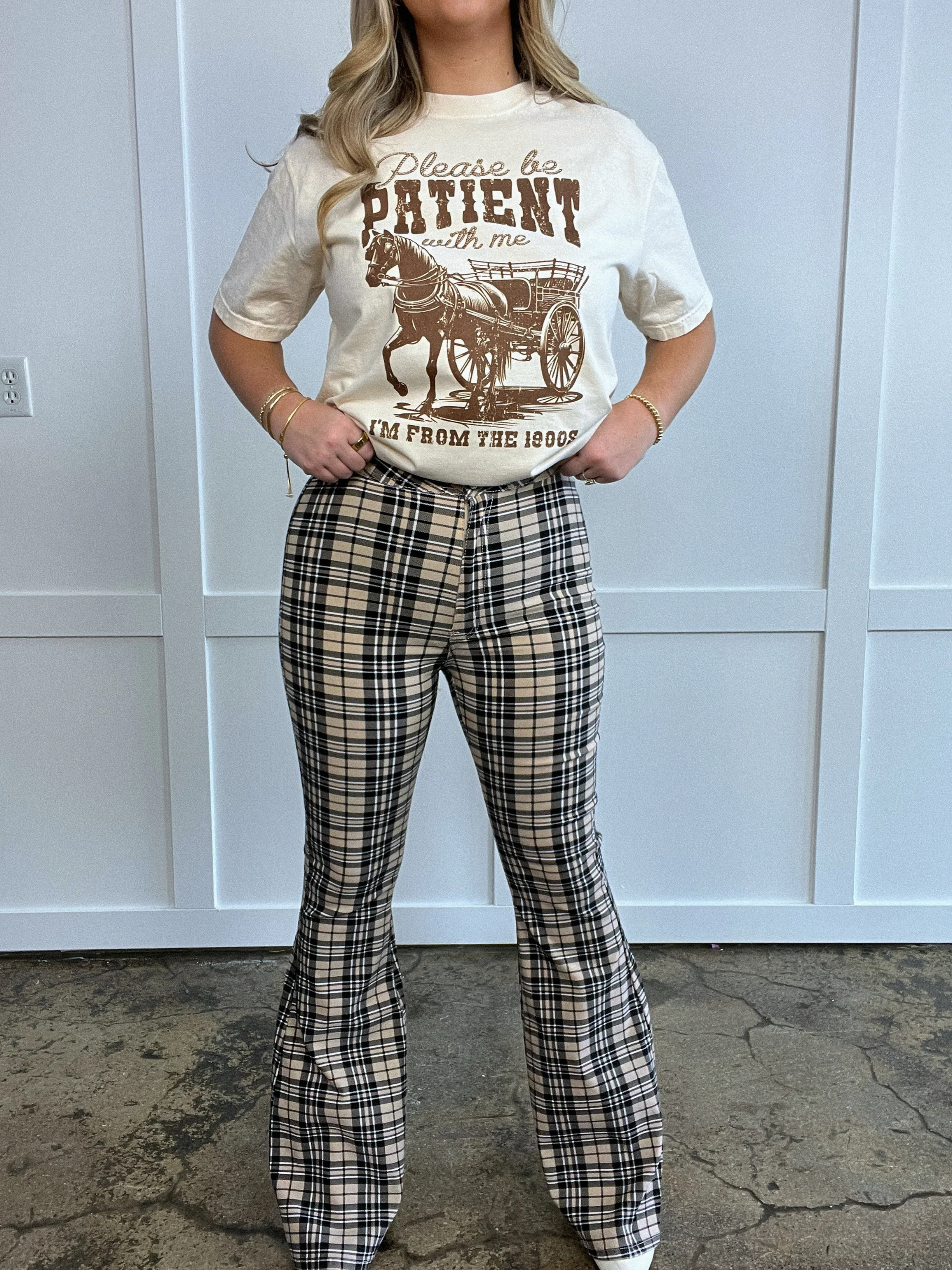 Gretchen Fiona High Waisted Plaid Flare Jeans - Image 5